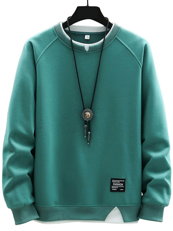 Men's Casual Solid Color Faux Two-piece Logo Crew Neck Sweatshirt