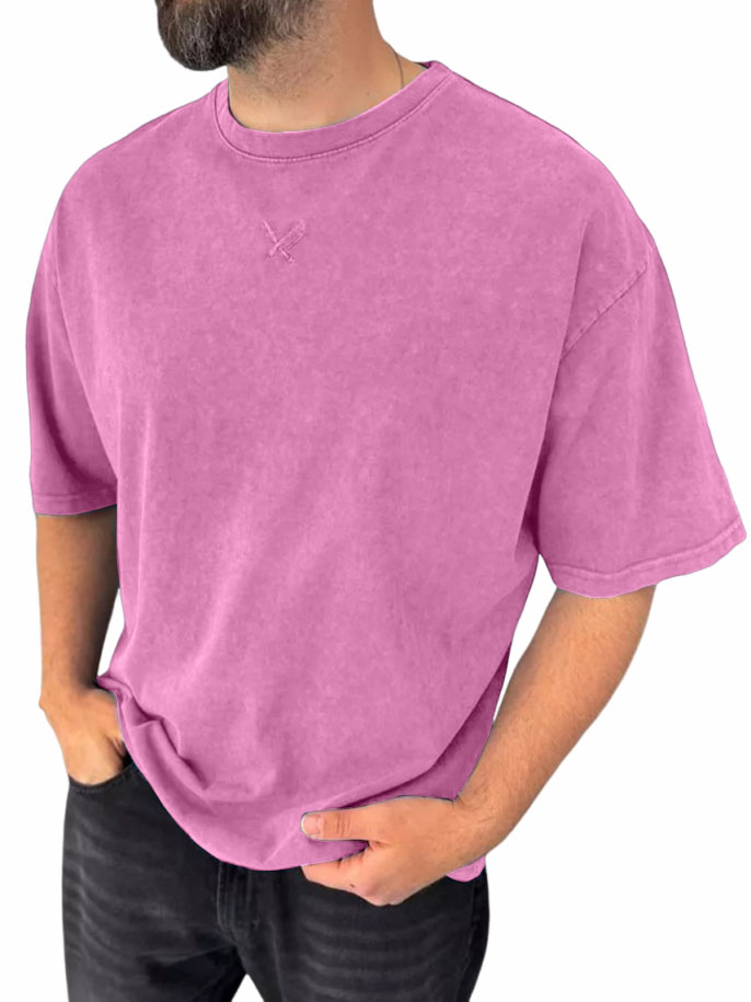 Men's Pure Cotton Washed And Distressed Retro Fashion Short-sleeved T-shirt