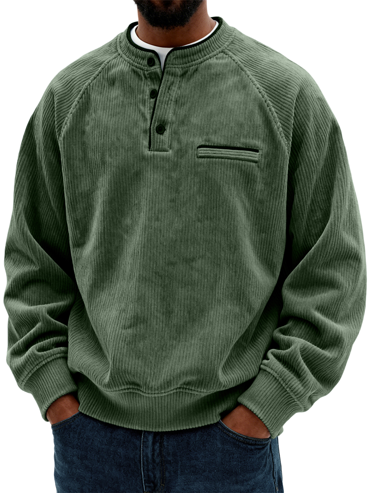 Men's Retro Fashion Corduroy Contrast Pocket Detail Long-Sleeve Sweatshirt