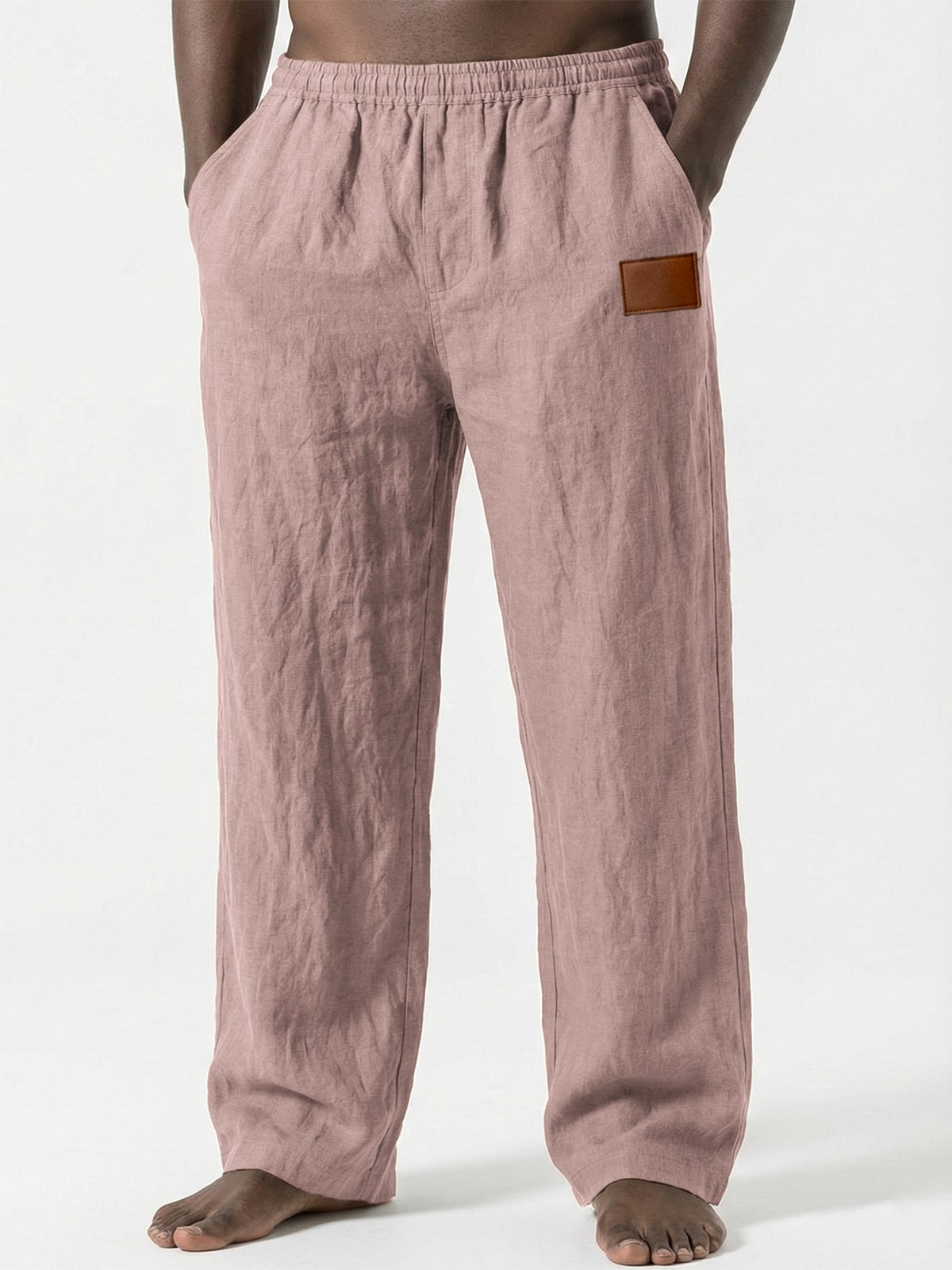 Breathable Linen Pants with Leather Embroidery
