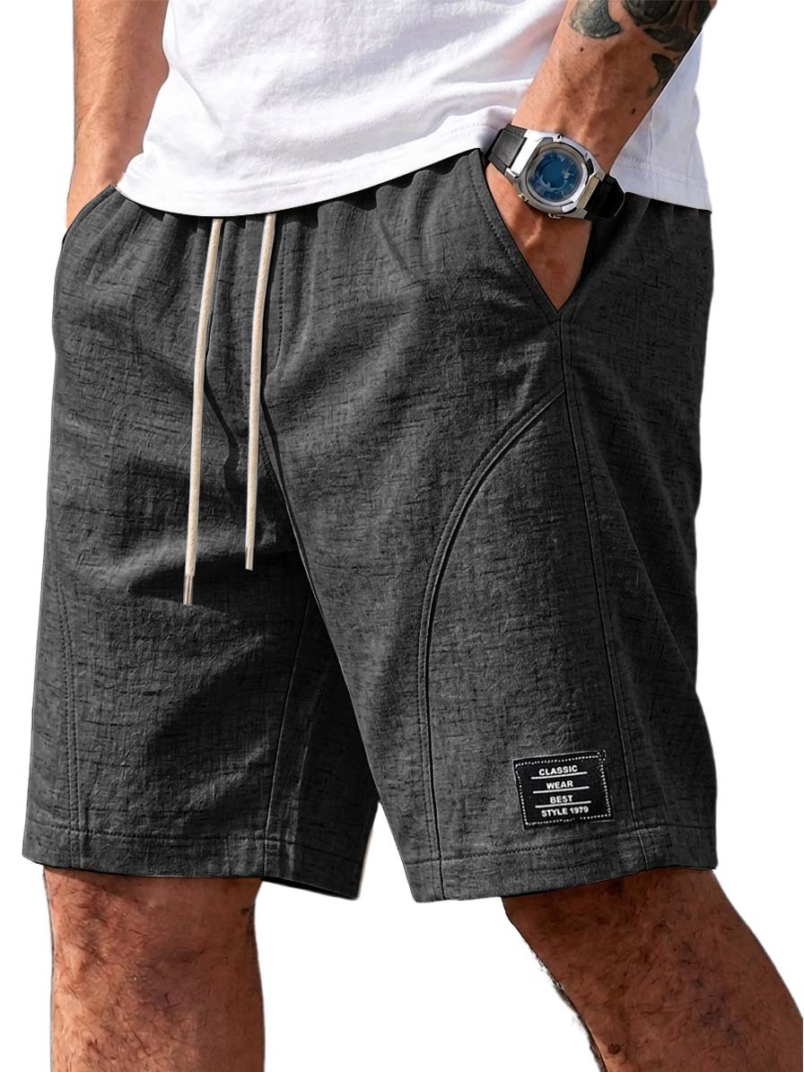 Men's Comfortable Cotton-Linen Casual Shorts with Embroidered Logo