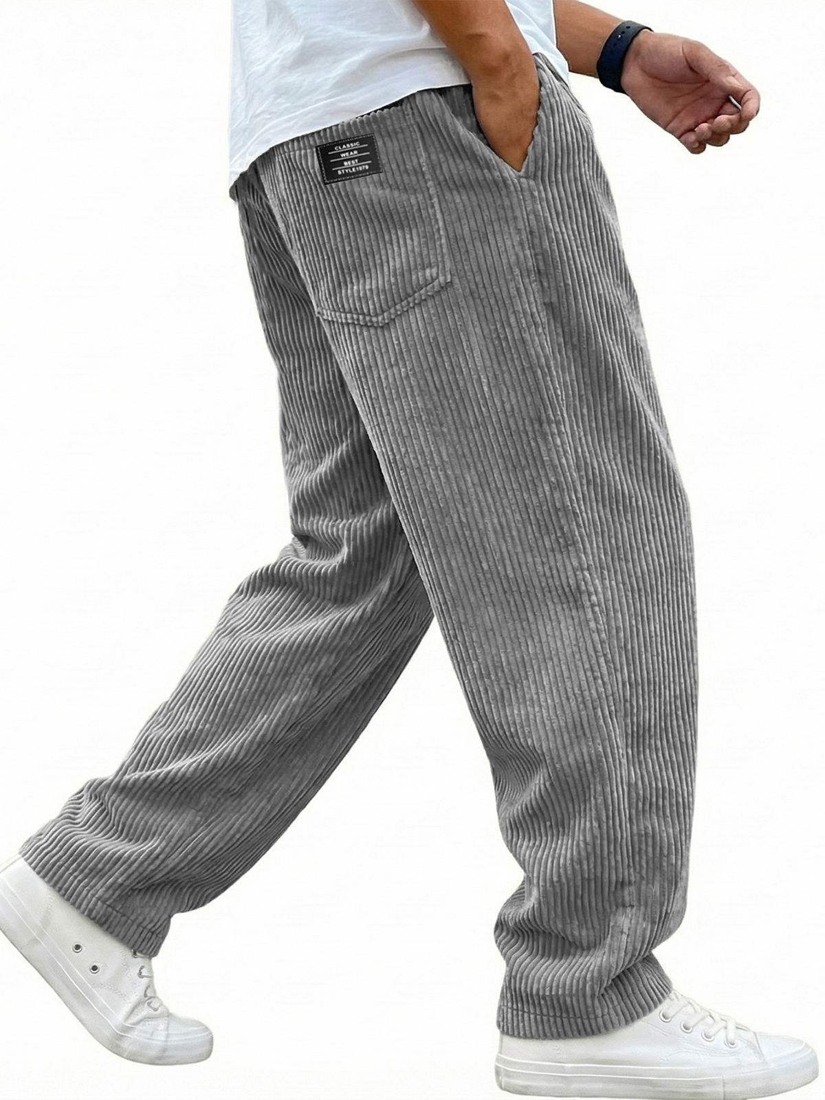 Men's Simple Casual Corduroy Trousers with Embroidered Label