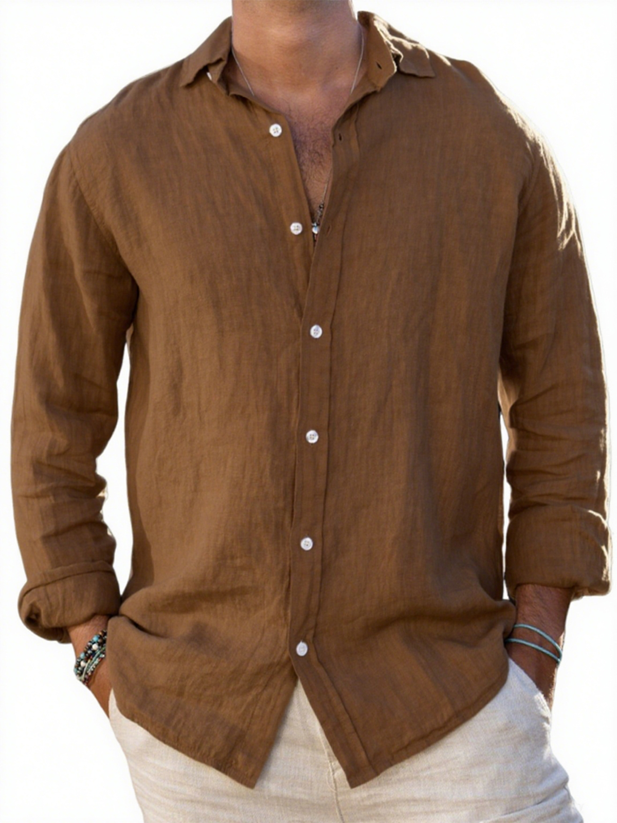 Men's Breathable Linen Casual Long-sleeved Shirt