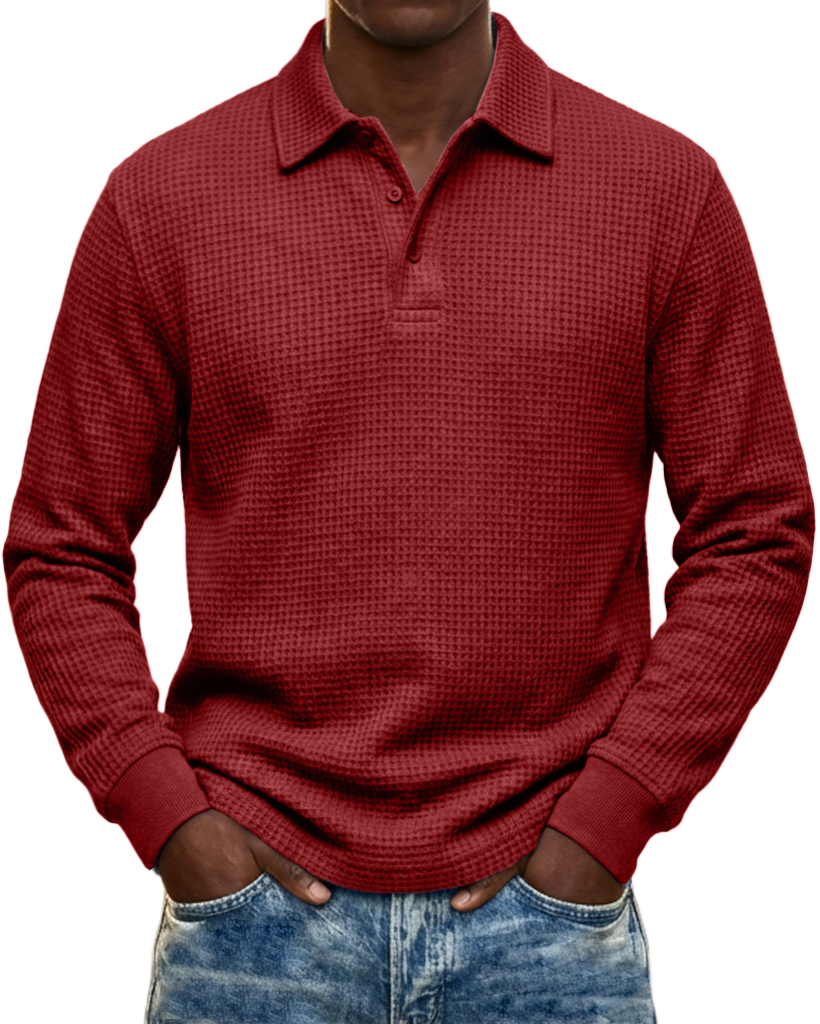 Men's Urban Casual Waffle Knit Everyday Long-Sleeve Polo Shirt