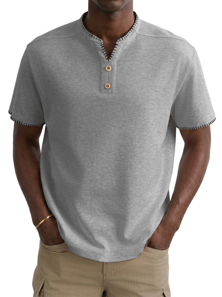 intage Loose Hand-Stitched Men Top, Minimal Casual Handcrafted Seam Design