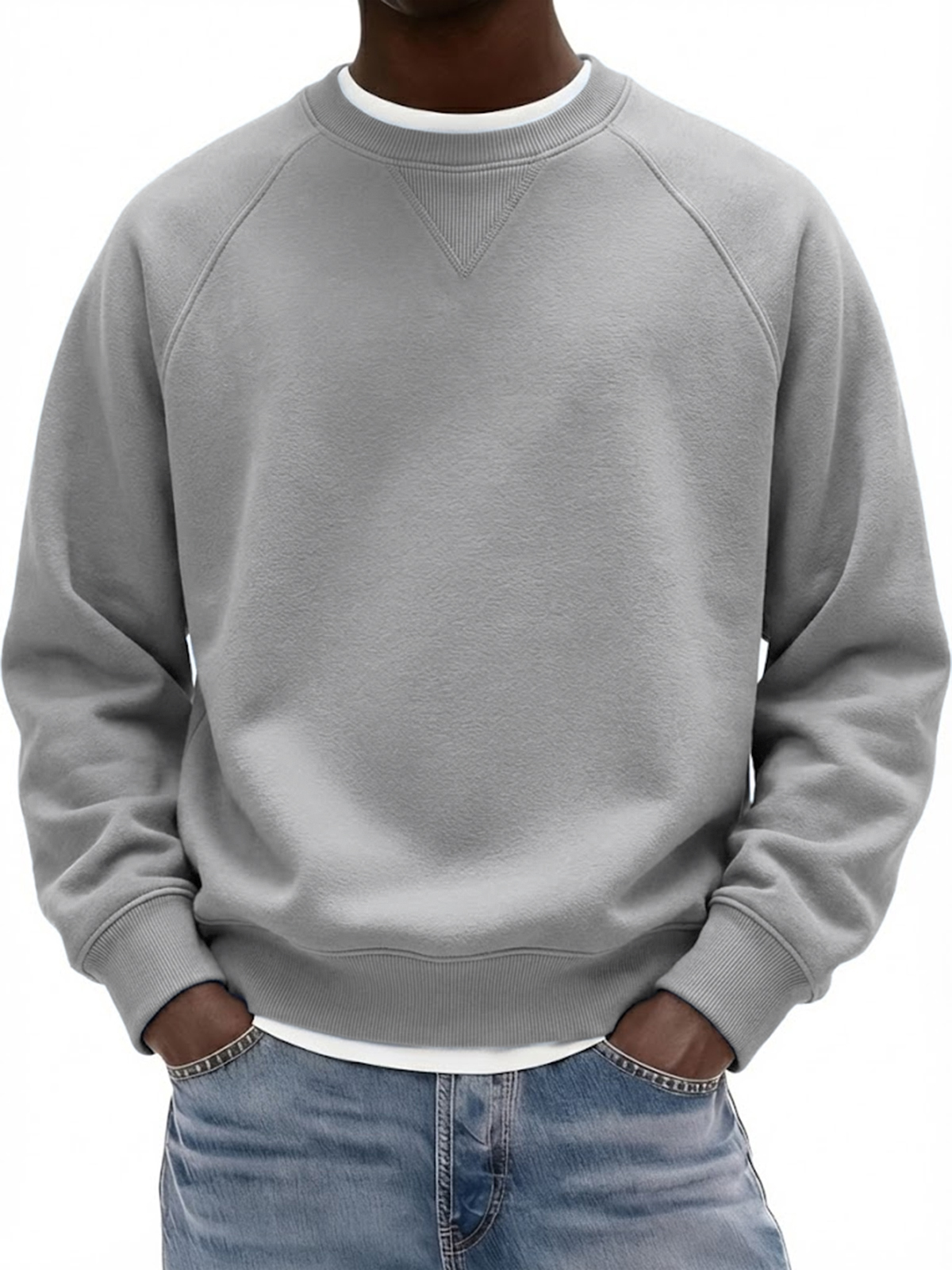 Men's Basic Heavyweight Inverted Triangle Design Raglan Sleeve Pullover Sweatshirt