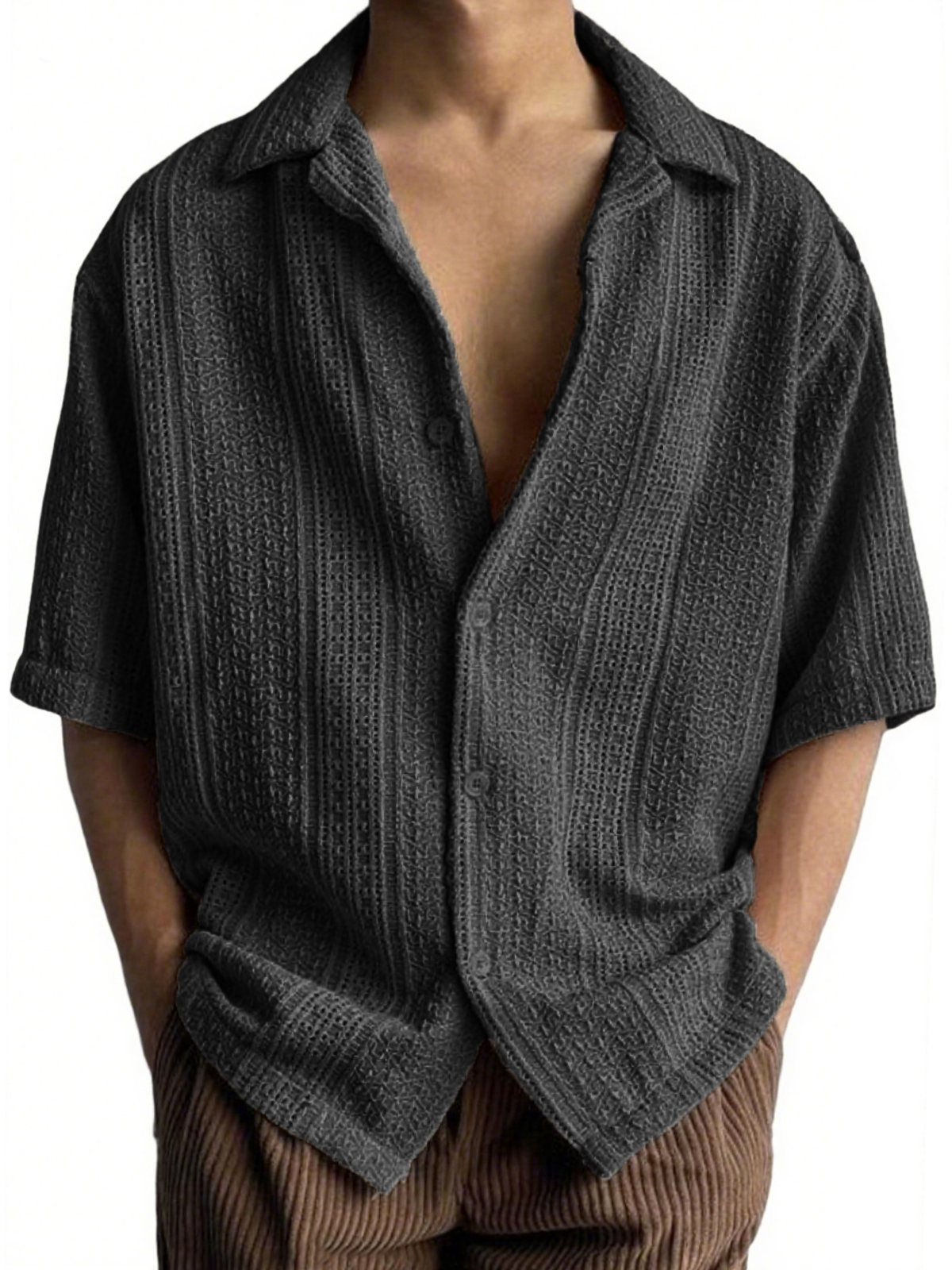 Men's Textured Jacquard Casual Vacation Short-sleeved Shirt