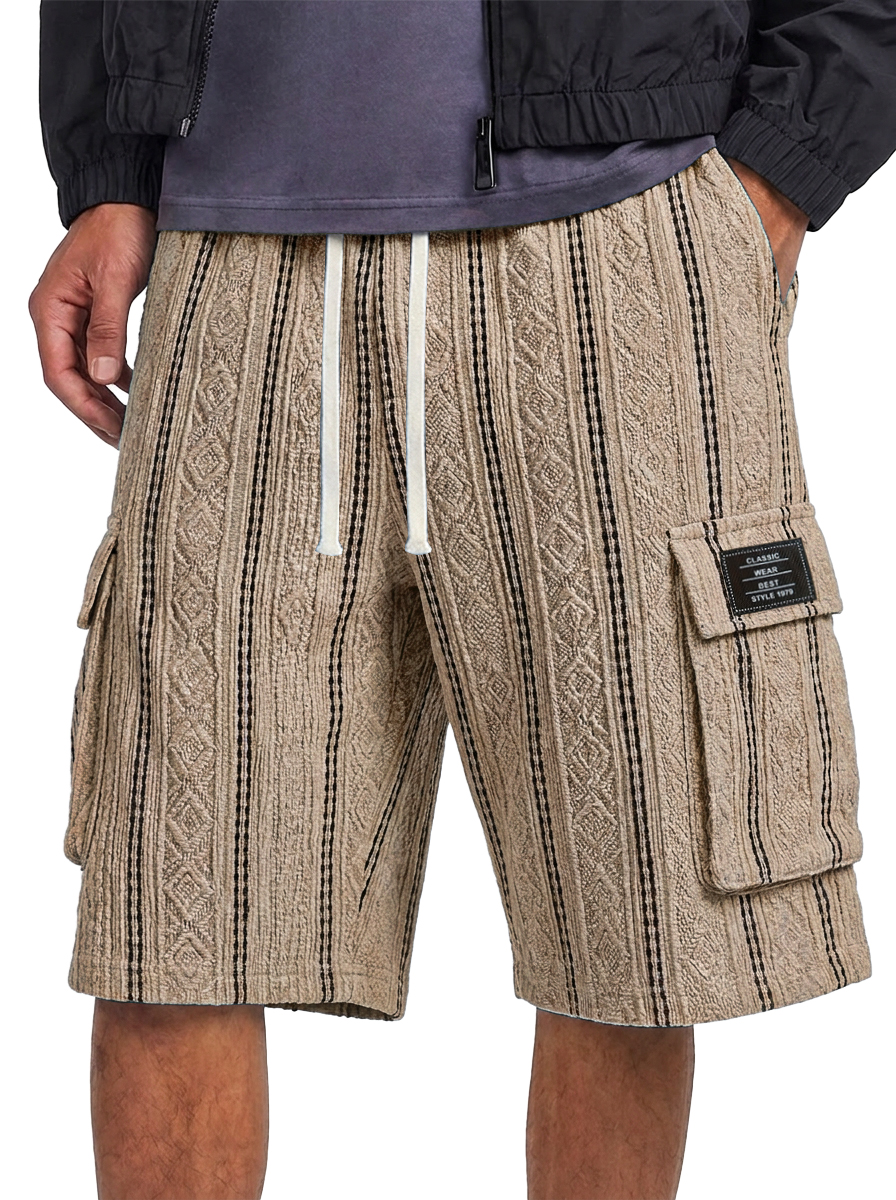 Men's Jacquard Textured Striped Multi Pocket Cargo Shorts