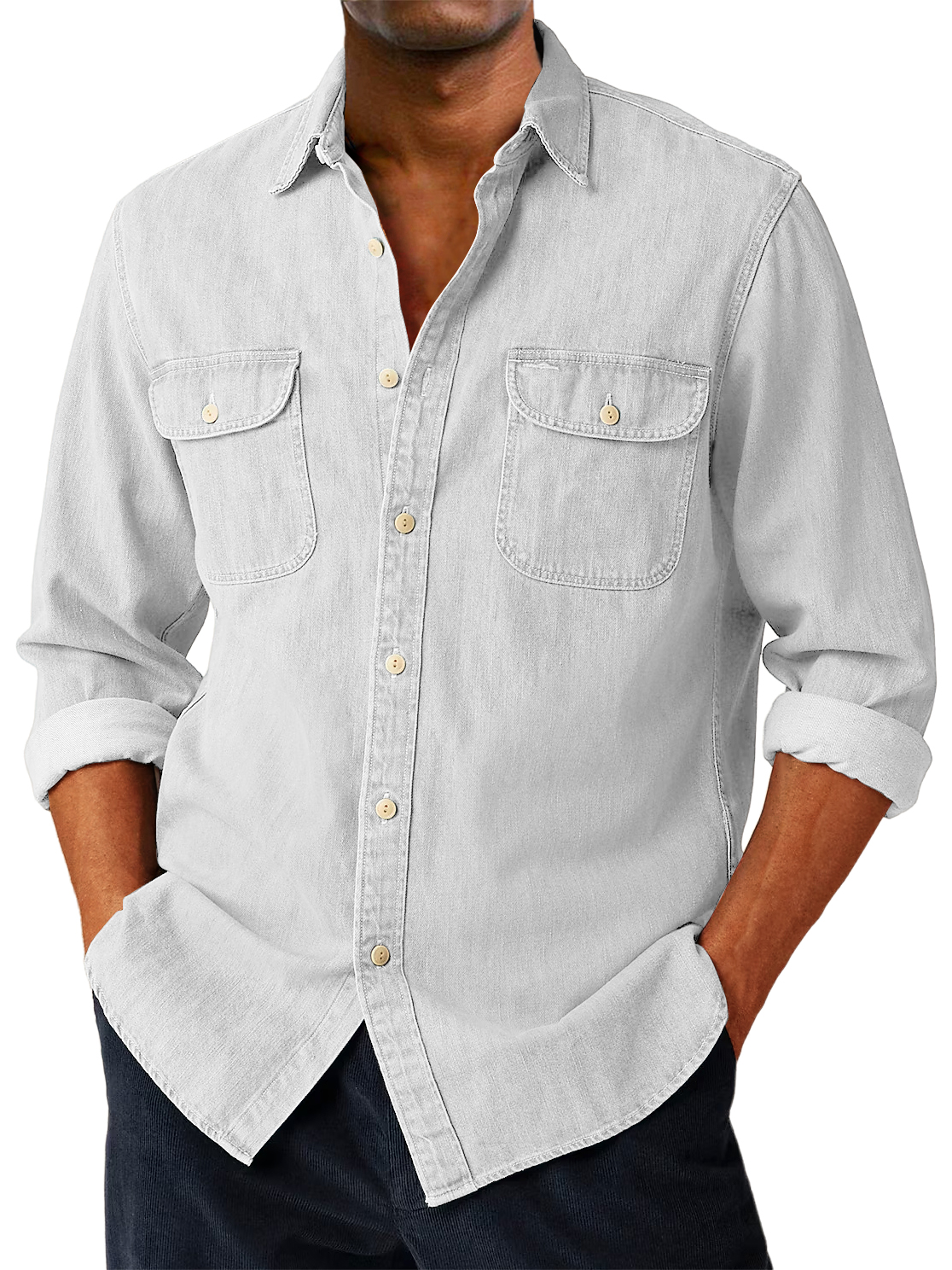 Men's Vintage Double-pocket Casual And Comfortable Long Sleeved Shirt