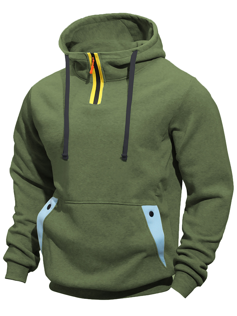 Men's Color Blocked Half Zip Hooded Pocket Sweatshirt