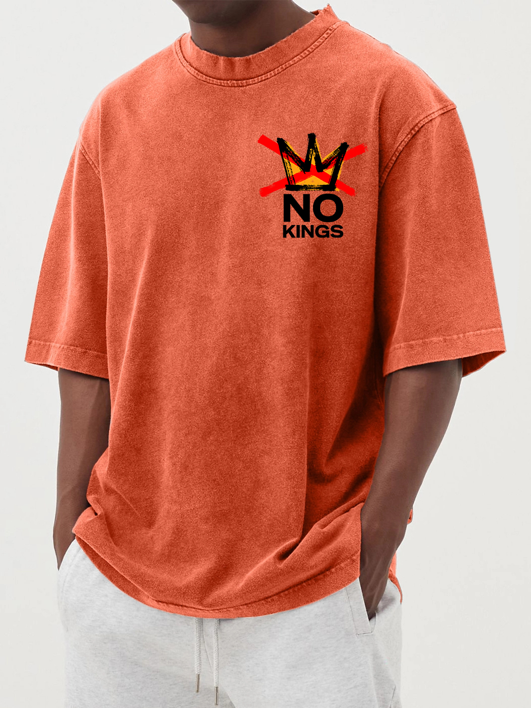 Men's 100% Cotton Washed And Distressed Vintage No Kings Print T-shirt