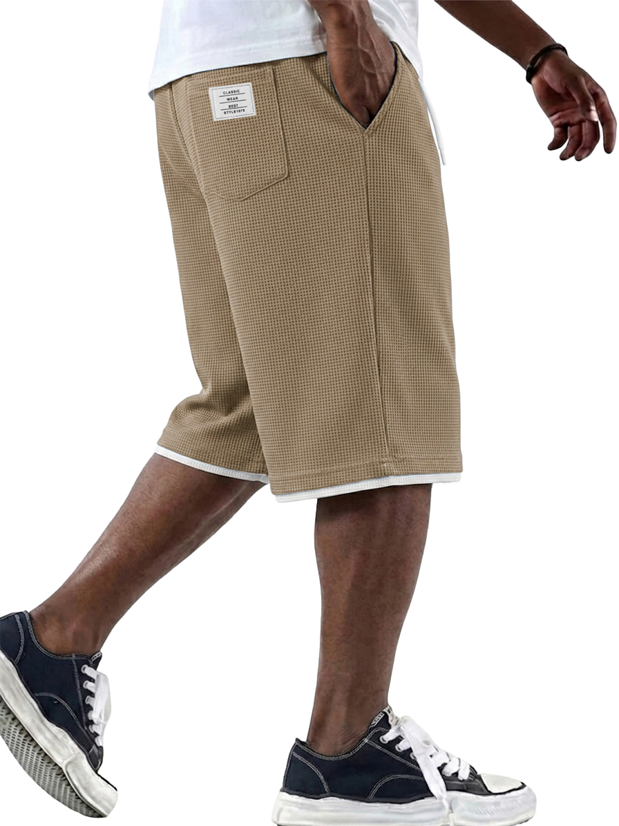 Men's Casual Fashionable Versatile Waffle Knit Embroidered Logo Shorts