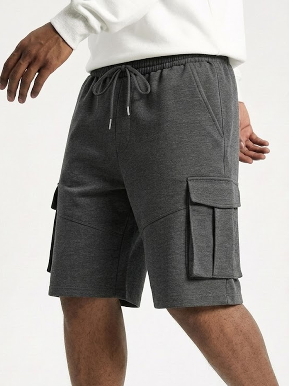 Men's Solid Color Workwear Style Multi-pocket Drawstring Elastic Waist Casual Shorts