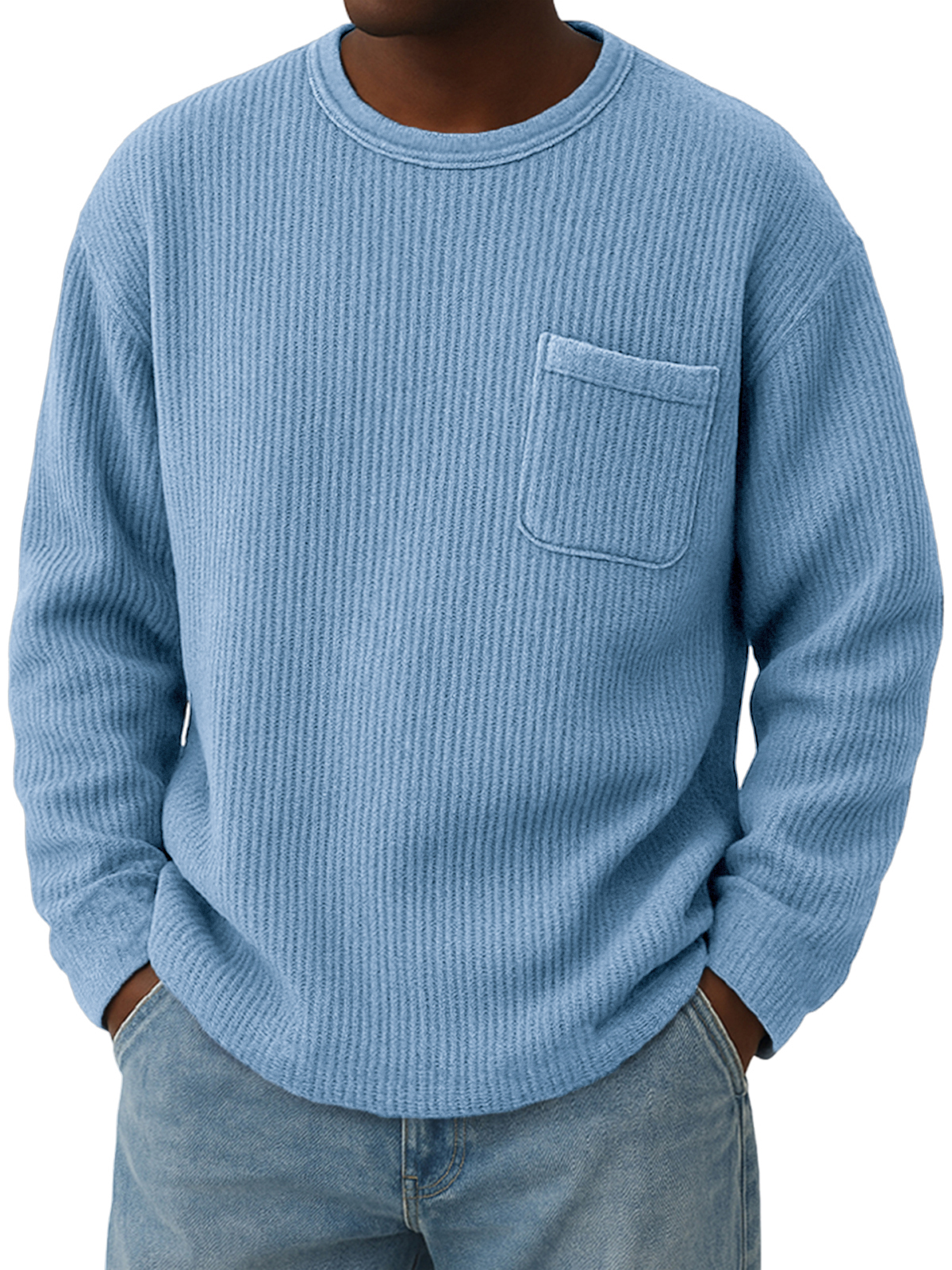 Men's Stylish Corduroy Ribbed Pullover with Chest Pocket