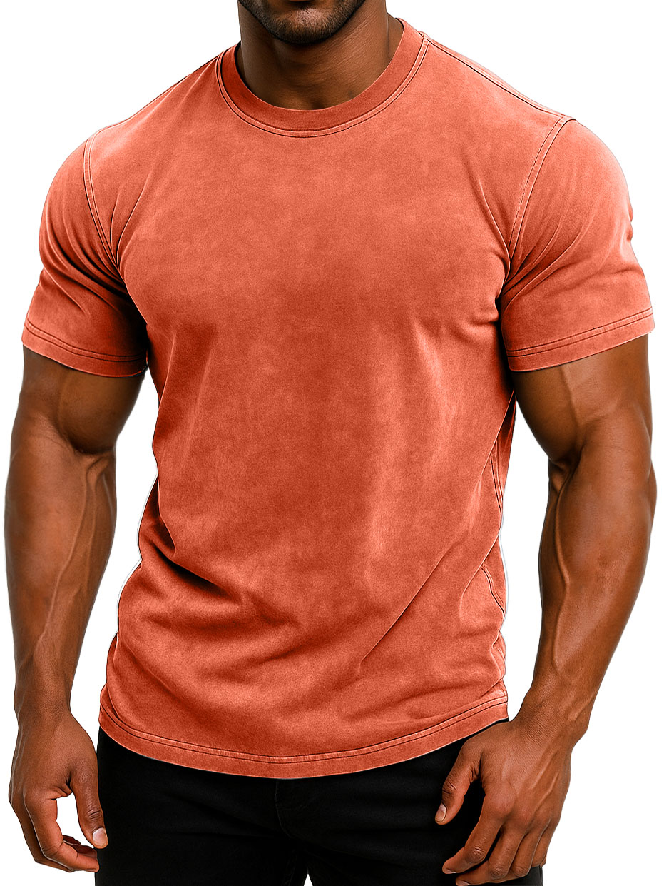Men's 100% Cotton Retro Washed And Distressed Daily Slim Fit Short-sleeved T-shirt