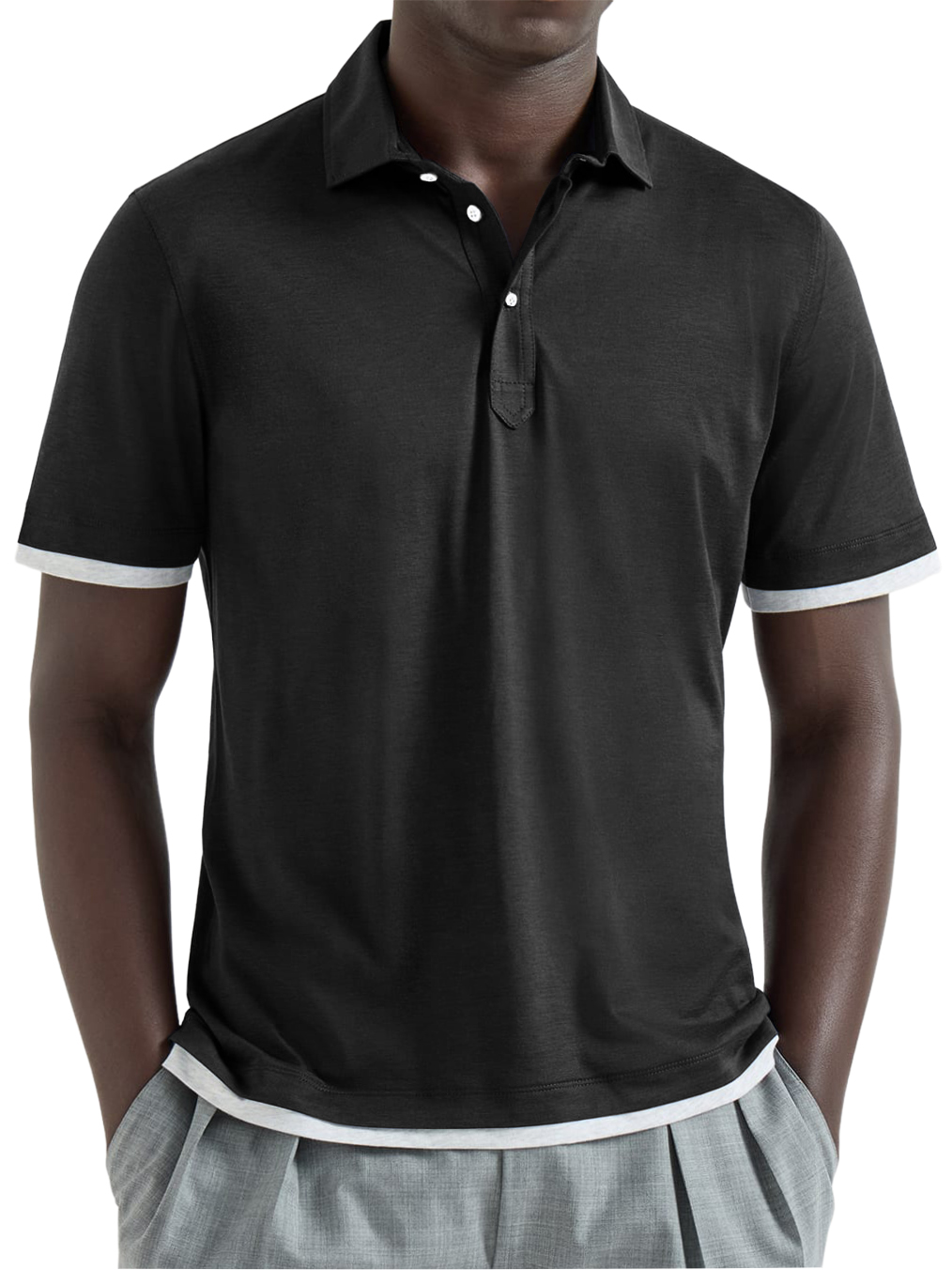 Men's Urban Casual Two-Piece Look Color-Blocked Short-Sleeved Polo Shirt