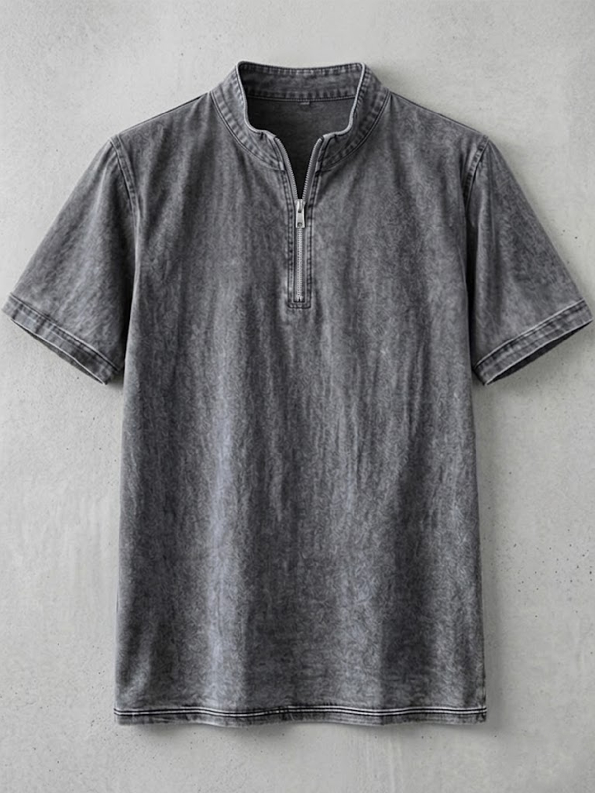 Men's Retro Solid Color Half-Zip Pullover T-Shirt