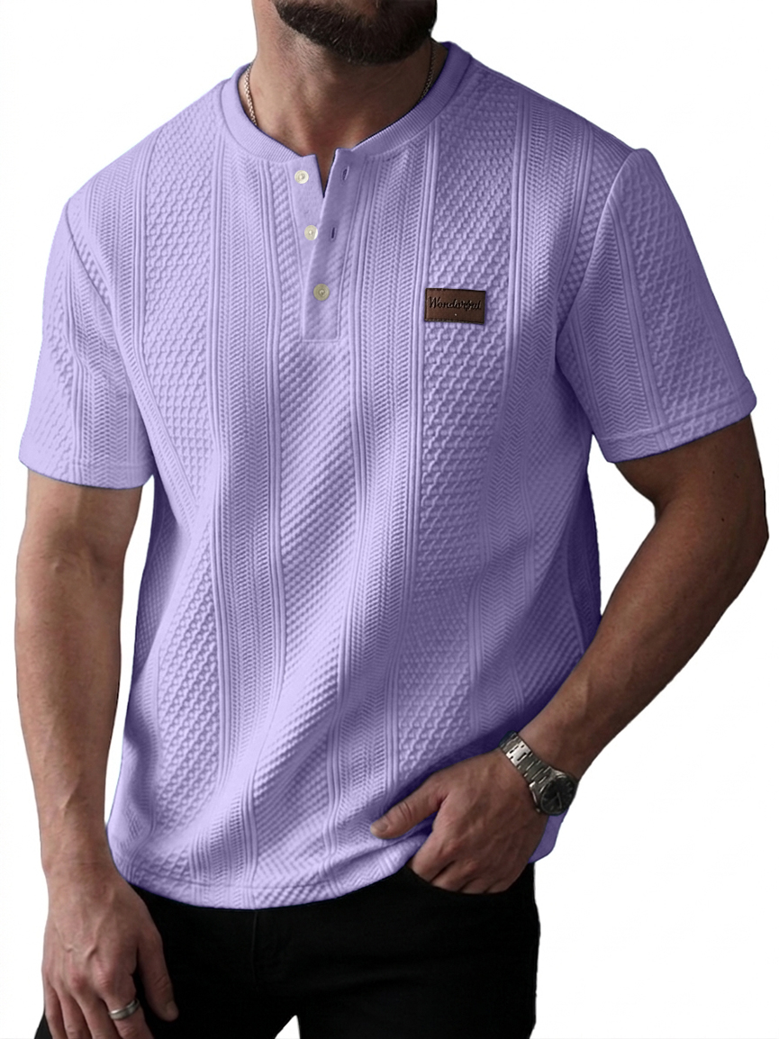 Men's Jacquard-Striped Short Sleeve Henley Top