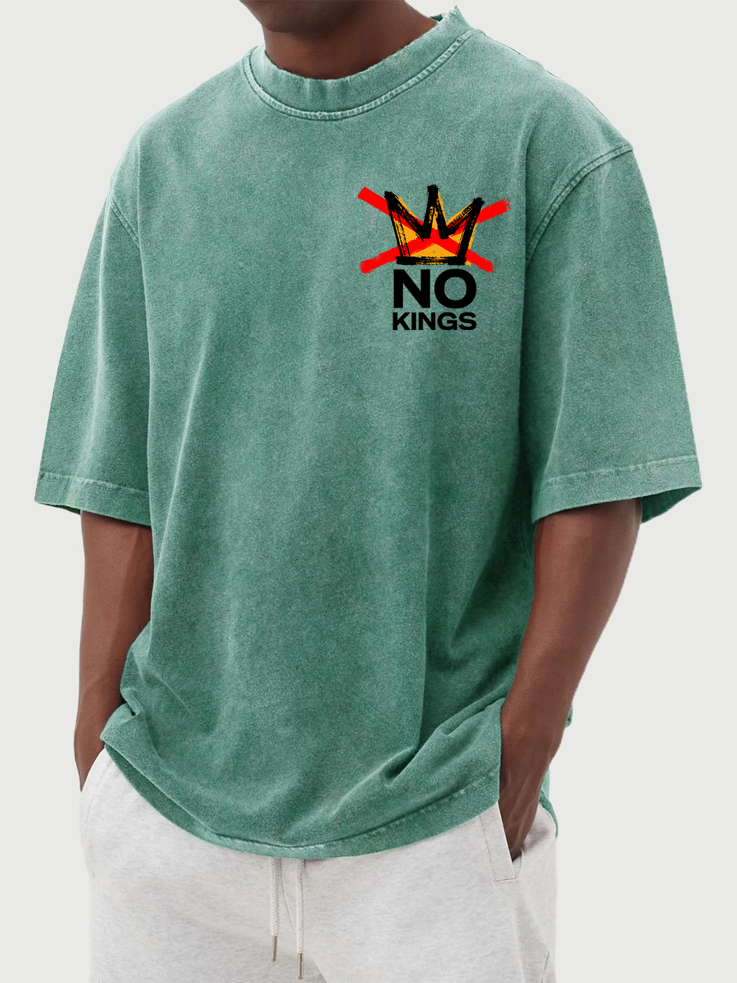 Men's 100% Cotton Washed And Distressed Vintage No Kings Print T-shirt