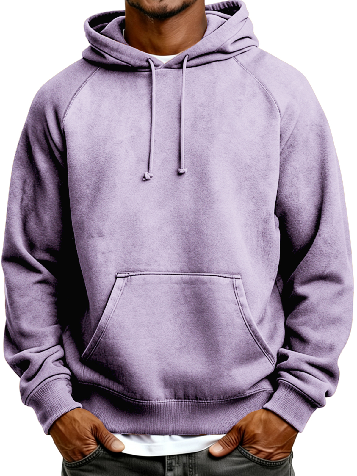 Men's Suede Raglan Sleeve Pullover Hooded Sweatshirt