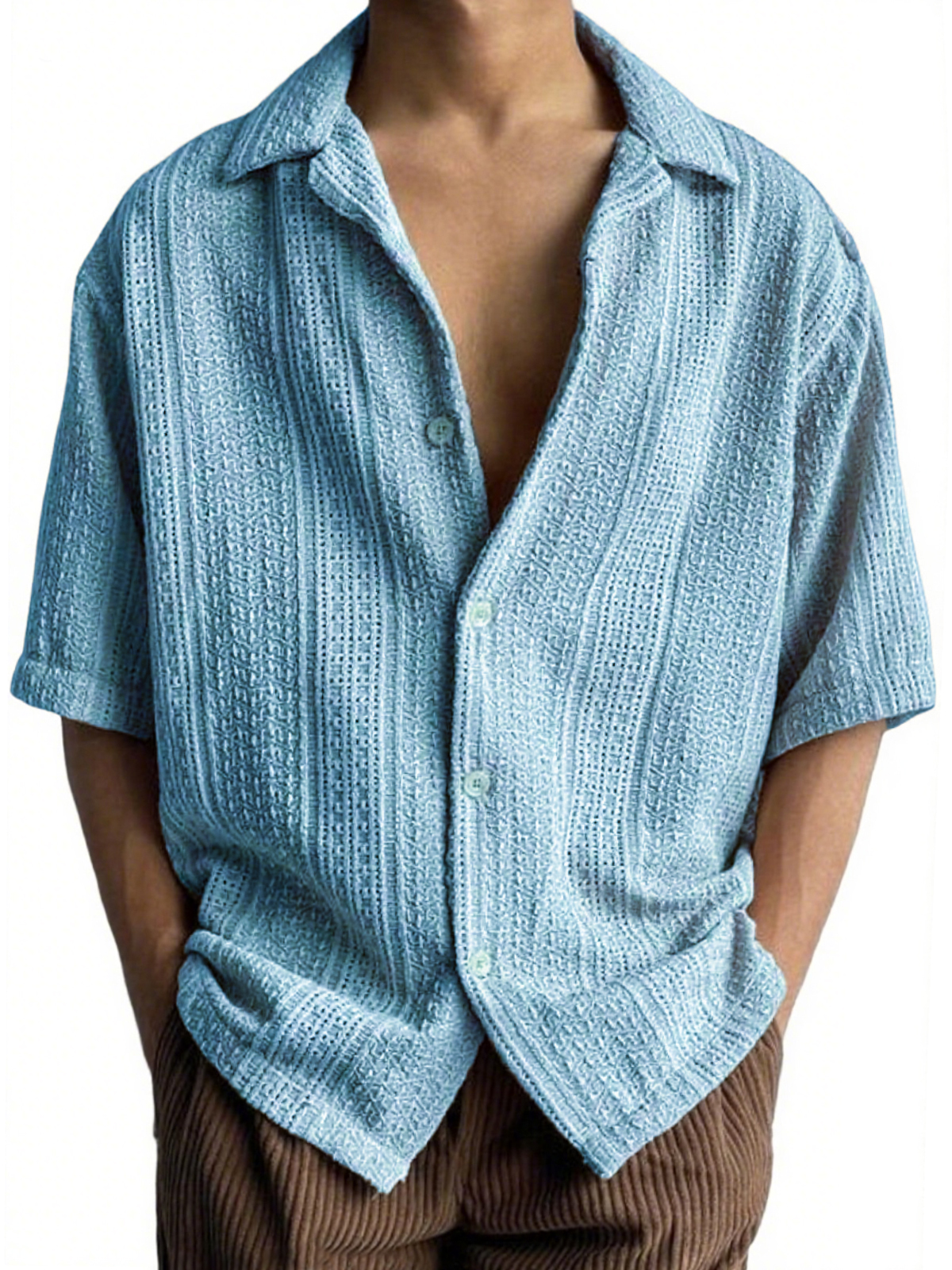 Men's Textured Jacquard Casual Vacation Short-sleeved Shirt