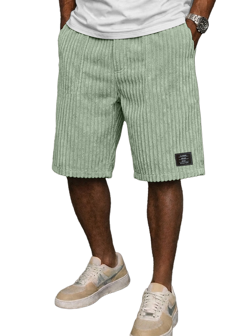 Men's Retro Corduroy Embroidered Logo Loose-fitting Shorts