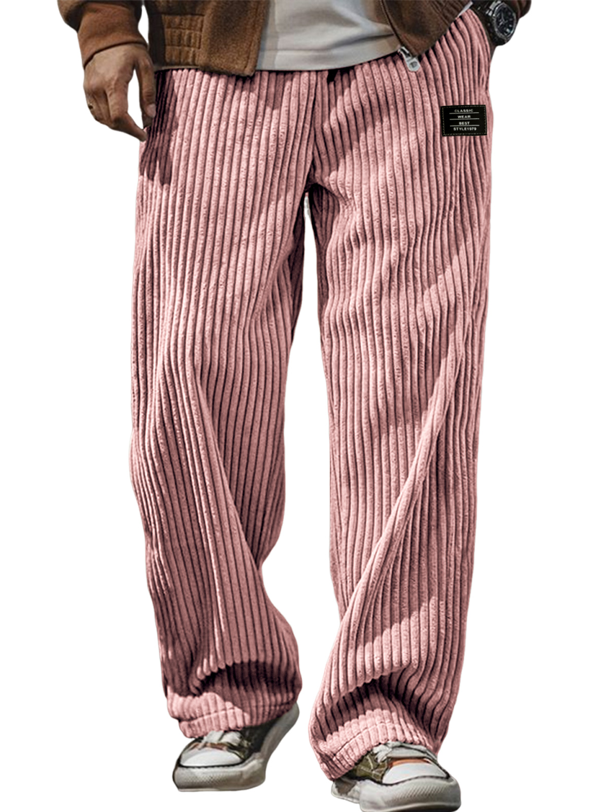 Men's Stylish Corduroy Ribbed Trousers with Embroidered Label
