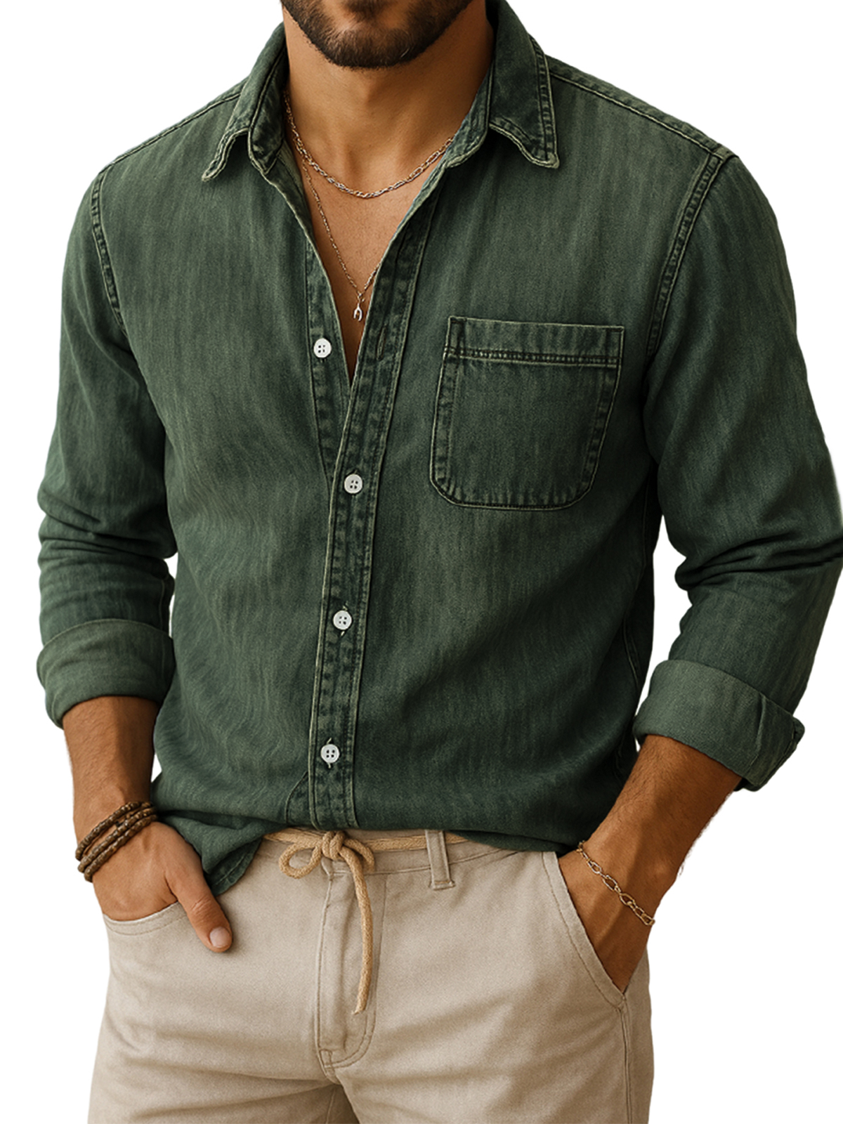 Men's Vintage Casual Everyday Long-sleeved Shirt With Chest Pocket