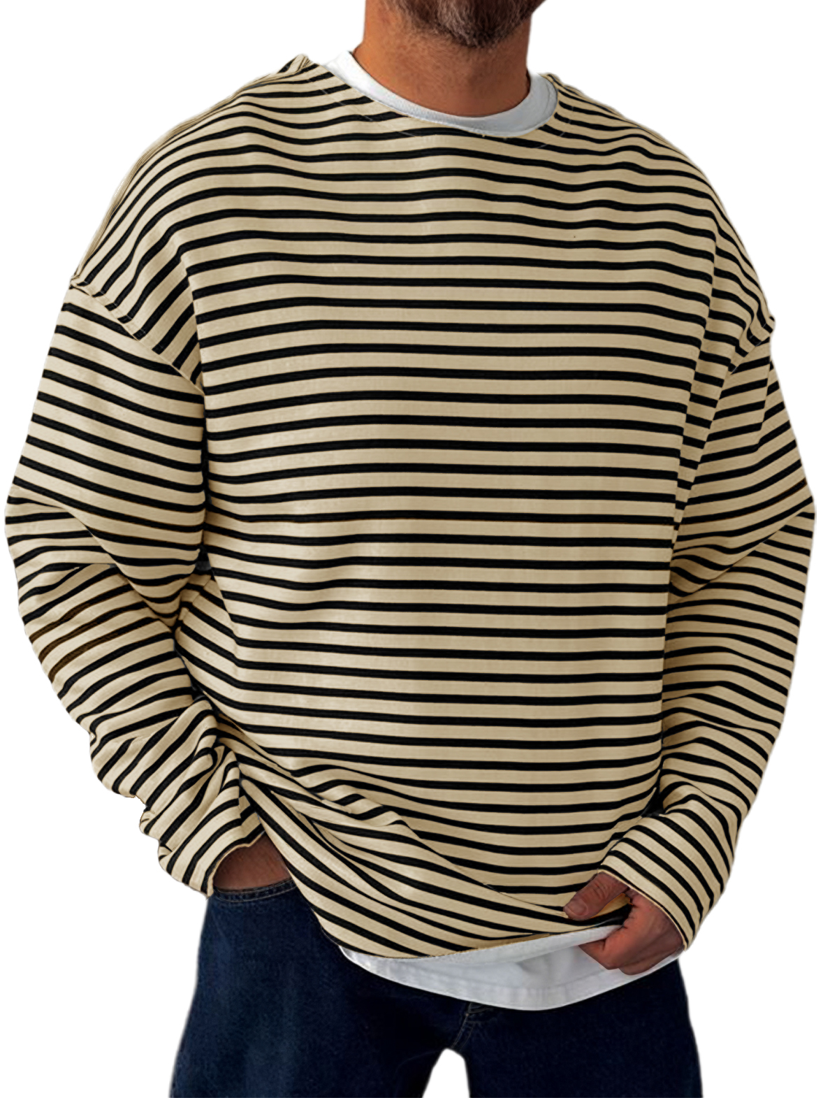 Men's Retro Horizontal Striped, Everyday, Comfortable Long-sleeved T-shirt