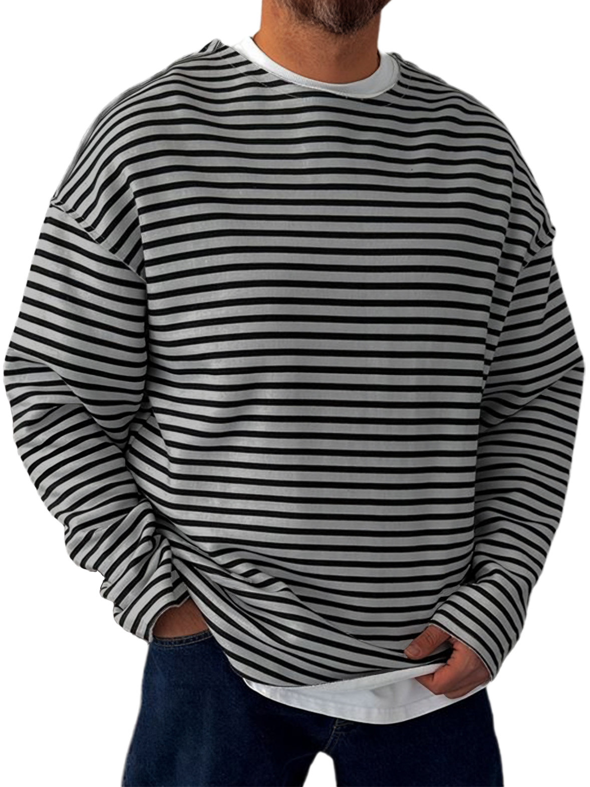 Men's Retro Horizontal Striped, Everyday, Comfortable Long-sleeved T-shirt