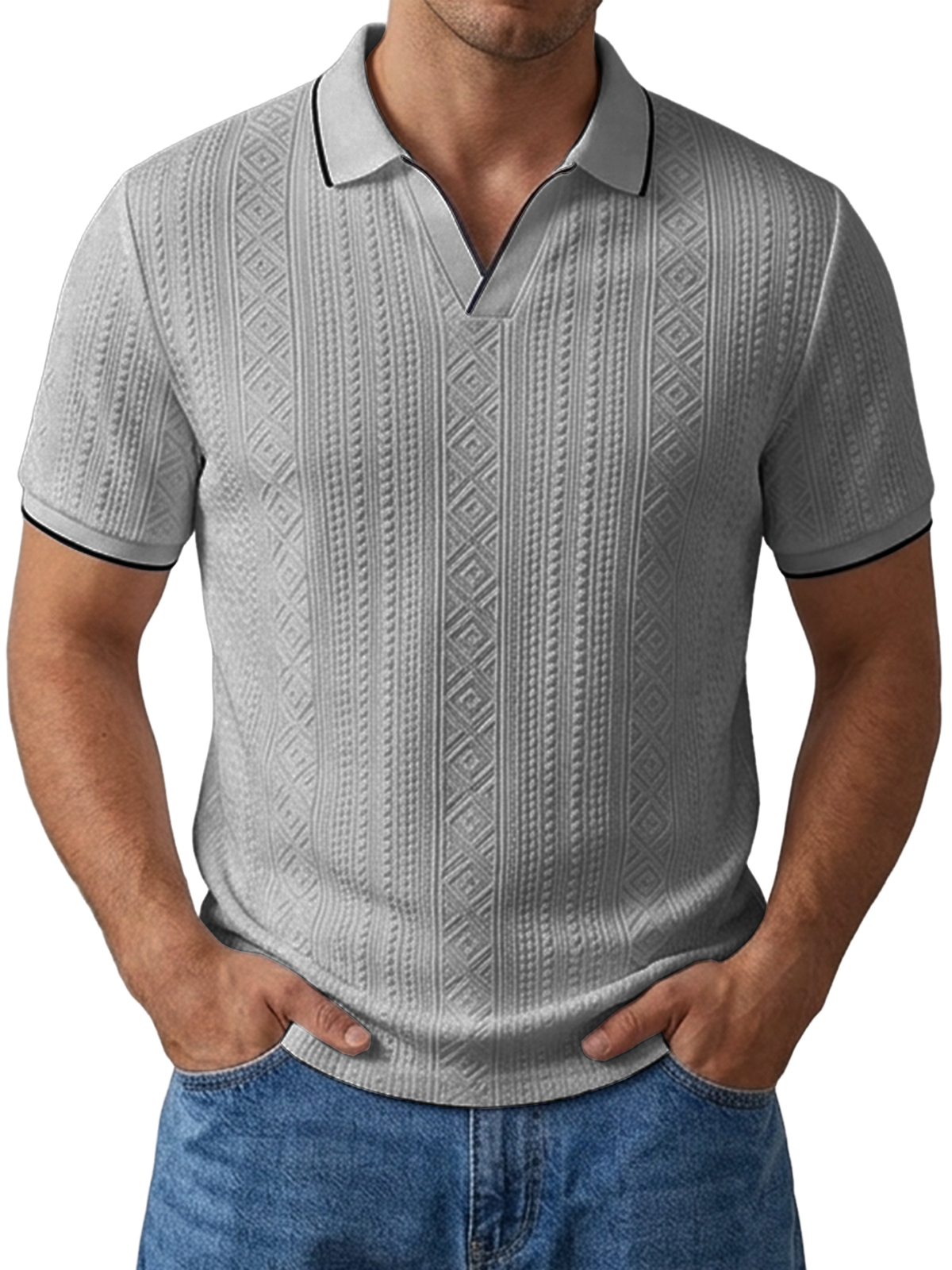Casual & Versatile Textured V-Neck Polo Shirt