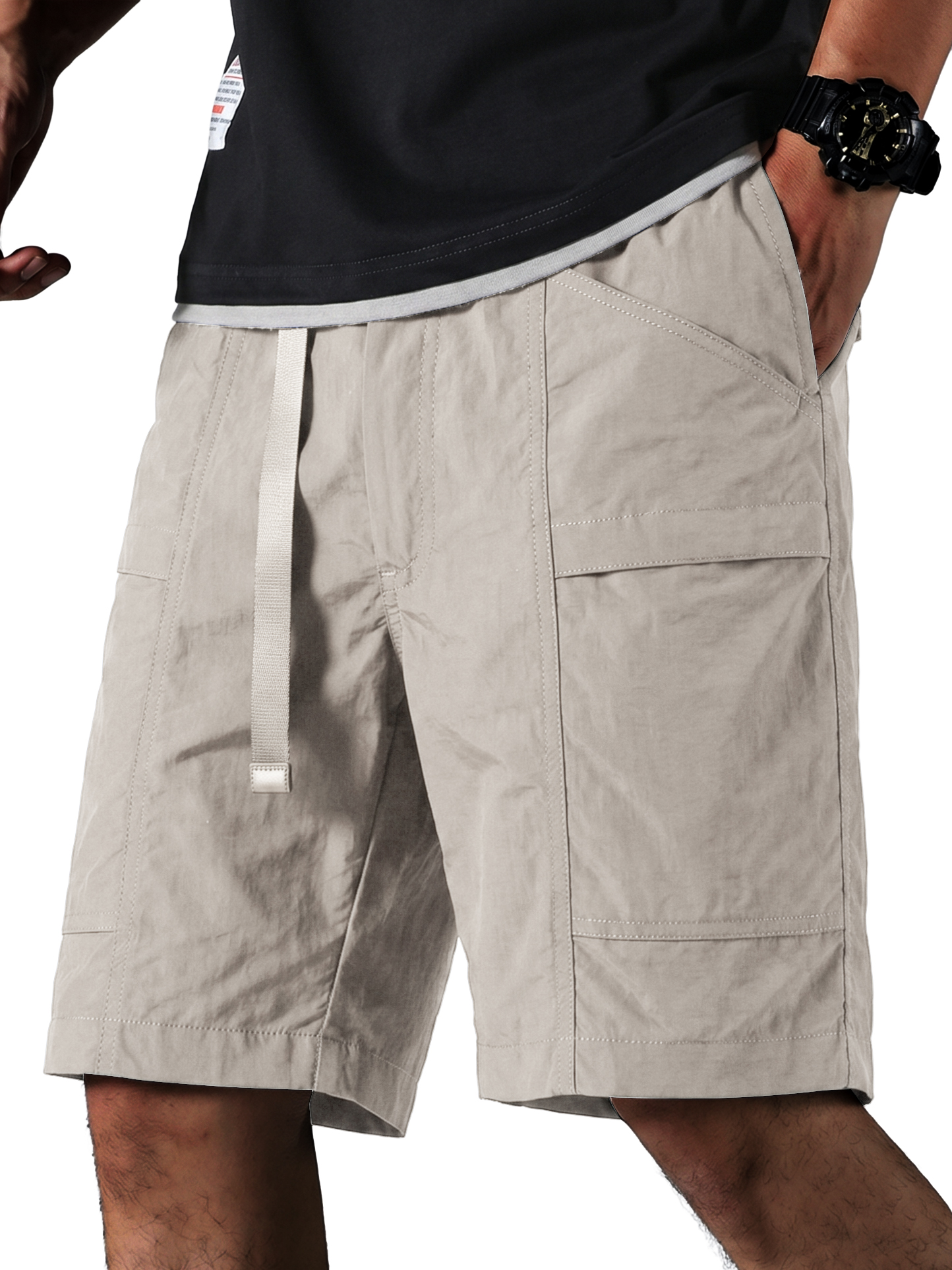 Men Tech Fabric Shorts with Zipper Pockets