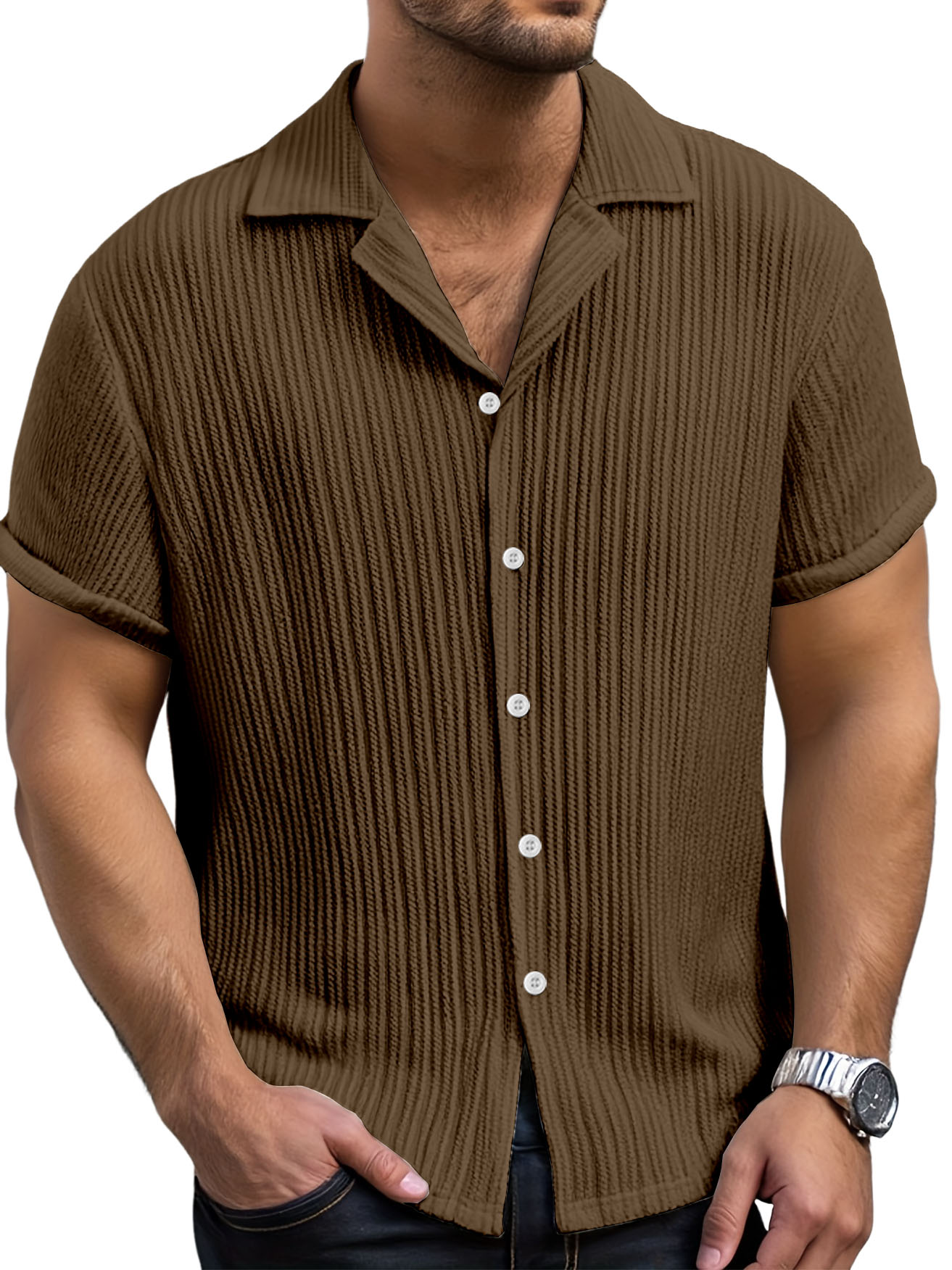 Men's Casual Retro Jacquard Striped Casual Shirt