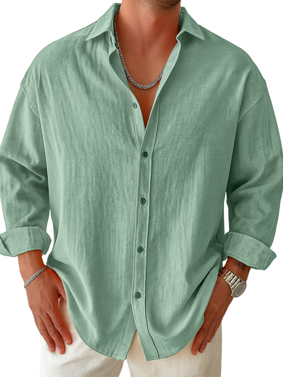 Men's Casual Pleated Long-sleeved Shirt