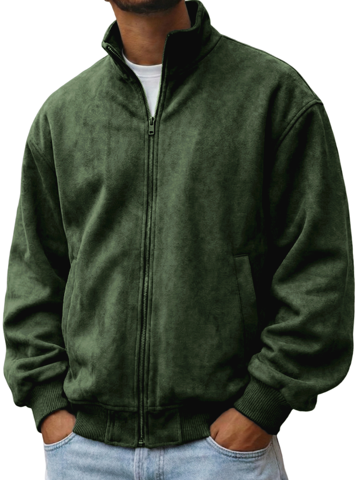 Men's Faxu Suede Textured Comfort Zip-Up Jacket