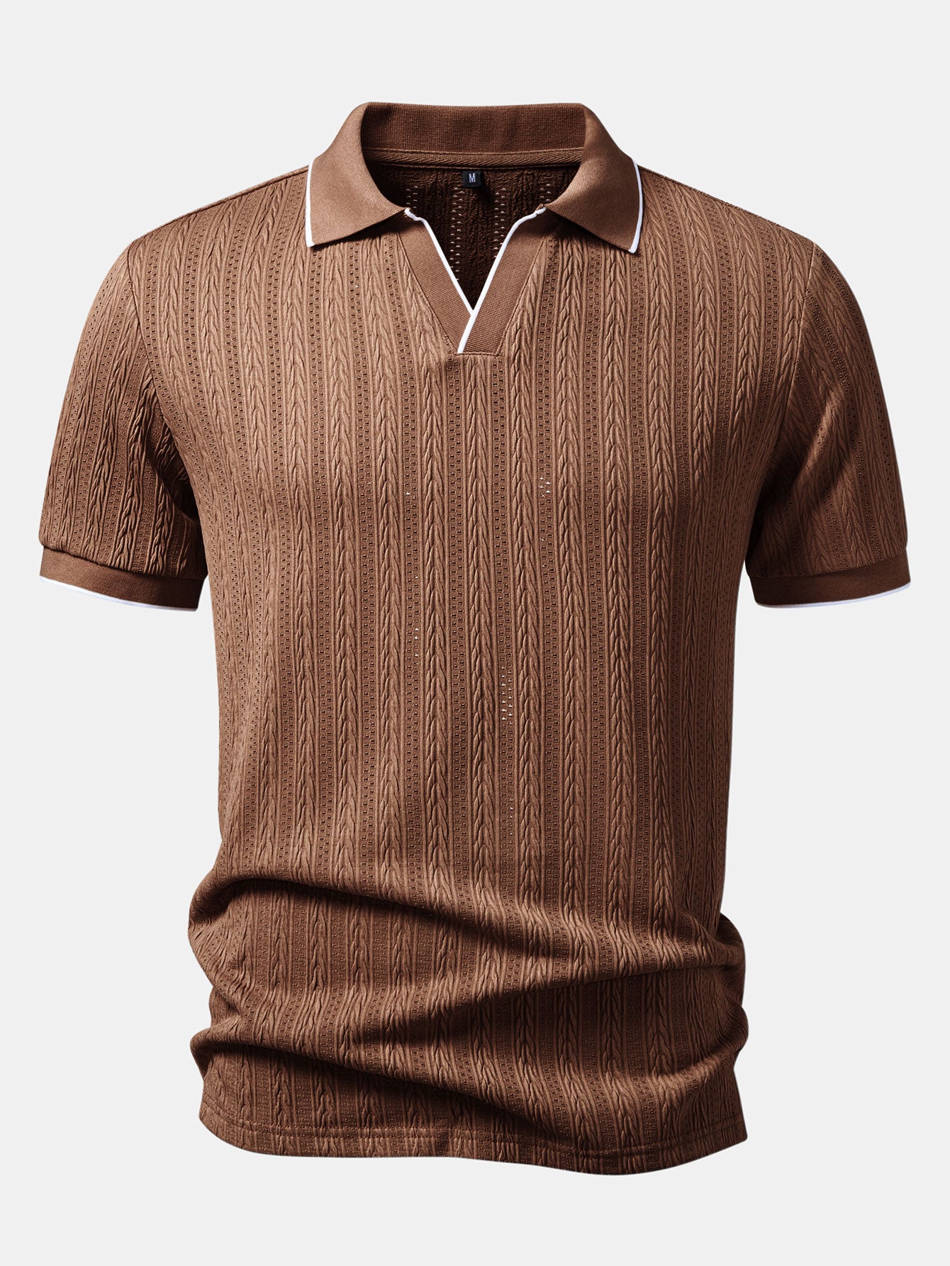 Men's Fashion Casual Jacquard-Knit Short-Sleeve Top with Seagull Collar