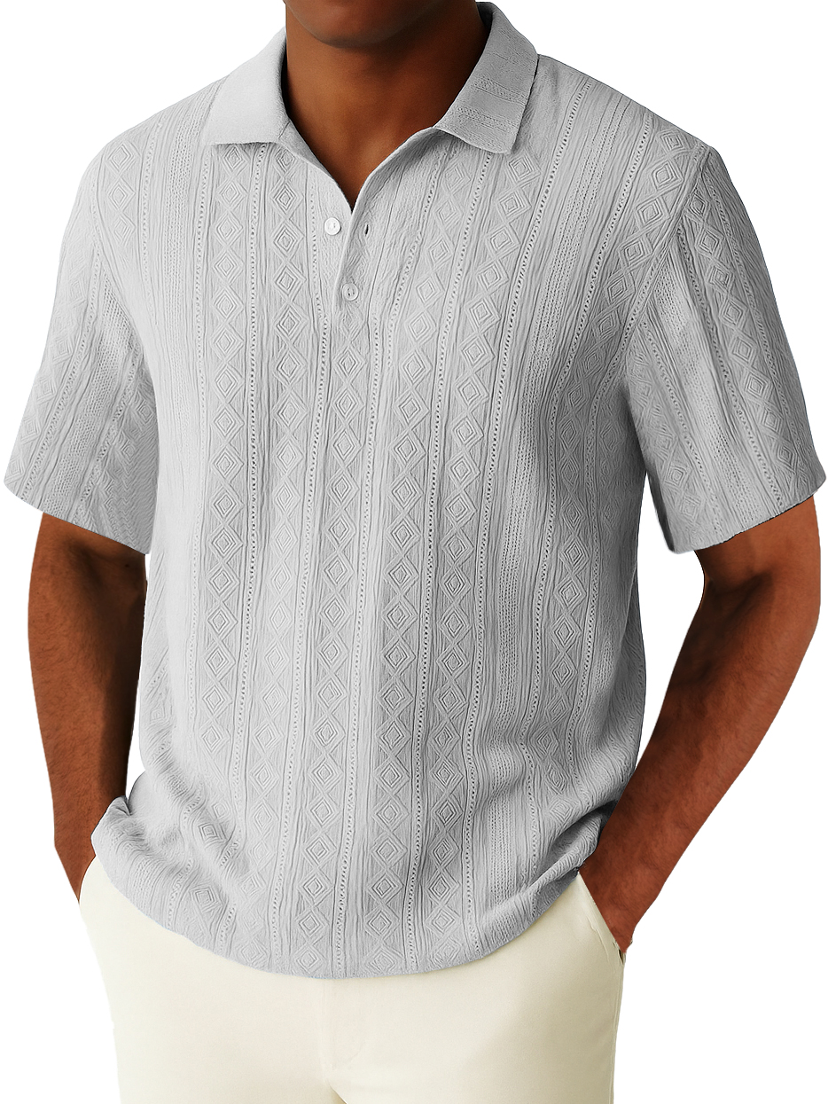 Men's Casual Vacation Geometric Diamond Texture Short-sleeved Polo Top