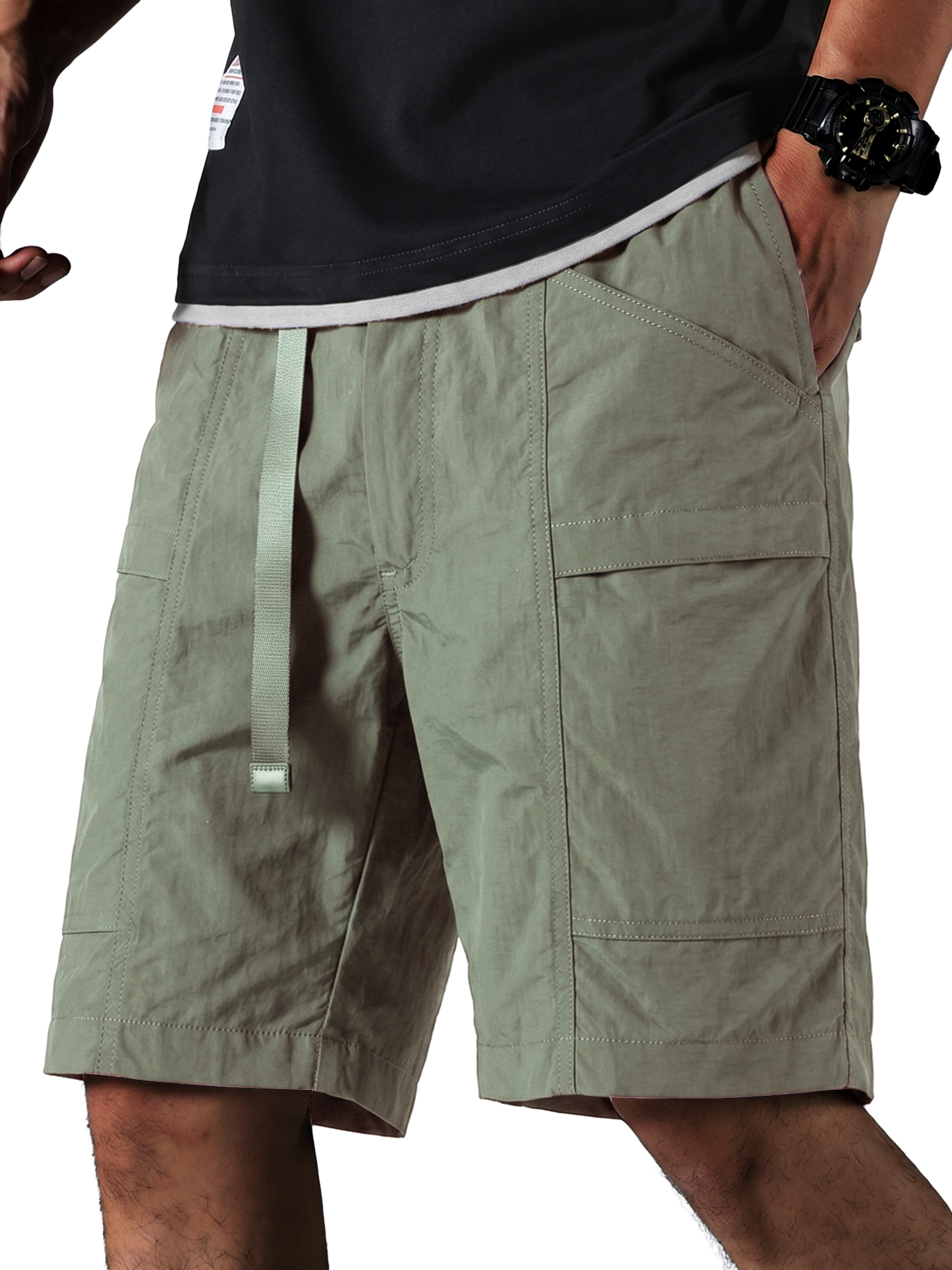 Men Tech Fabric Shorts with Zipper Pockets