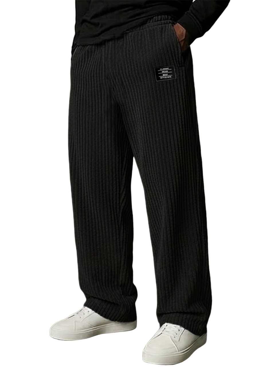 Men's Stylish Vertical Striped Corduroy Trousers with Embroidered Label