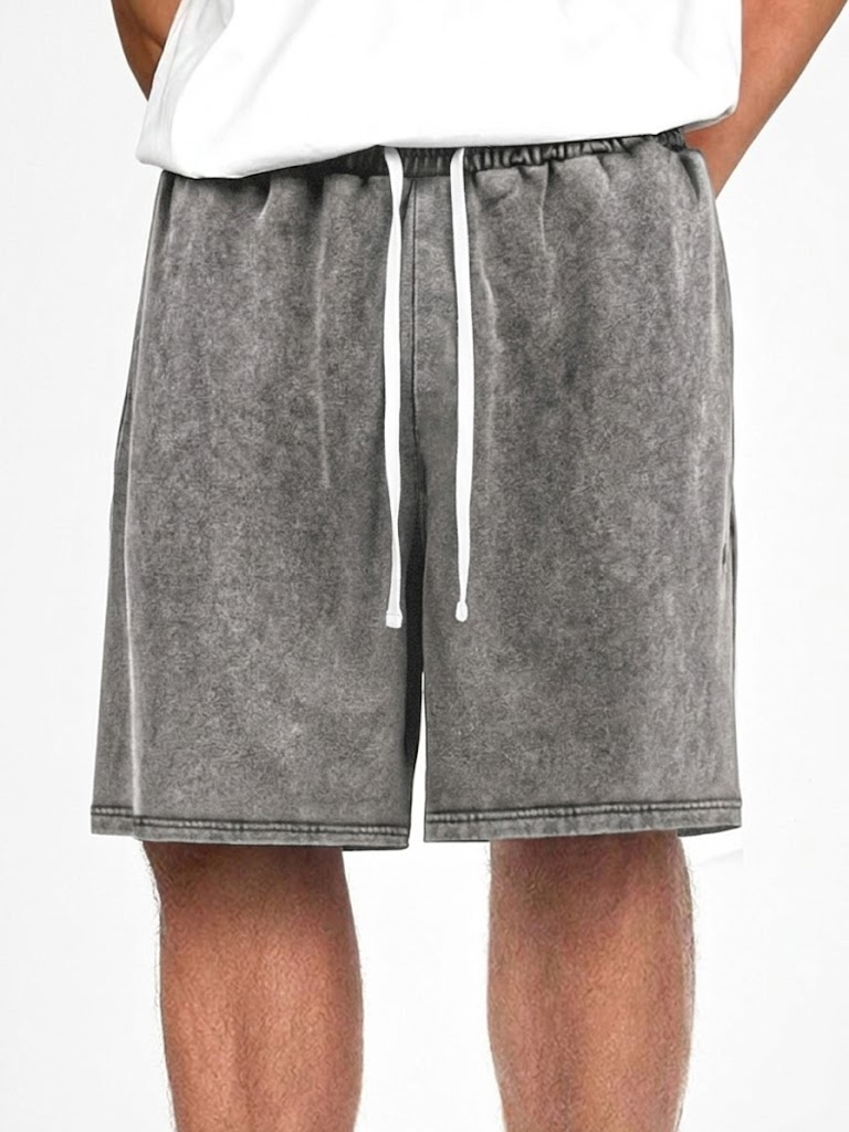 Heavyweight Men's Distressed Washed Loose Drawstring Retro Shorts