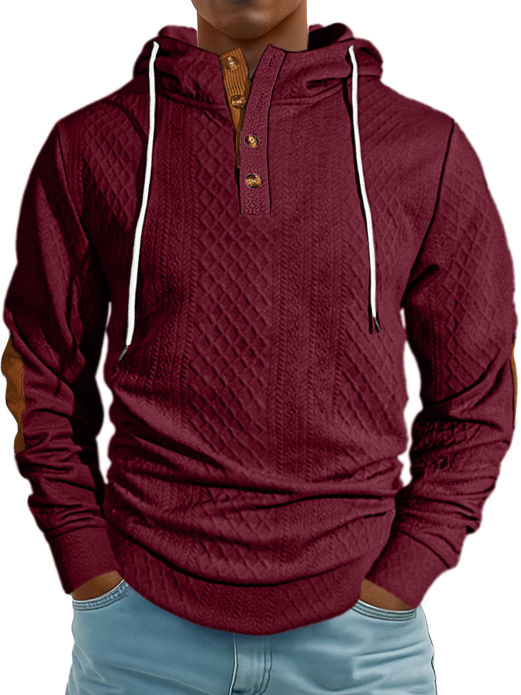 Men's Fashion Jacquard Textured High Neck Hooded Sweatshirt