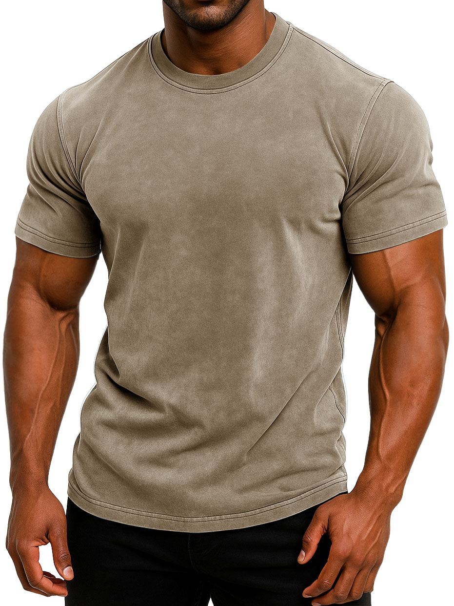 Men's 100% Cotton Retro Washed And Distressed Daily Slim Fit Short-sleeved T-shirt