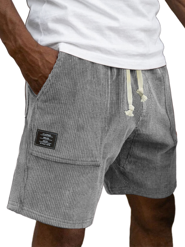 Men's Casual Retro Corduroy Embroidered Logo Loose-fitting Casual Shorts