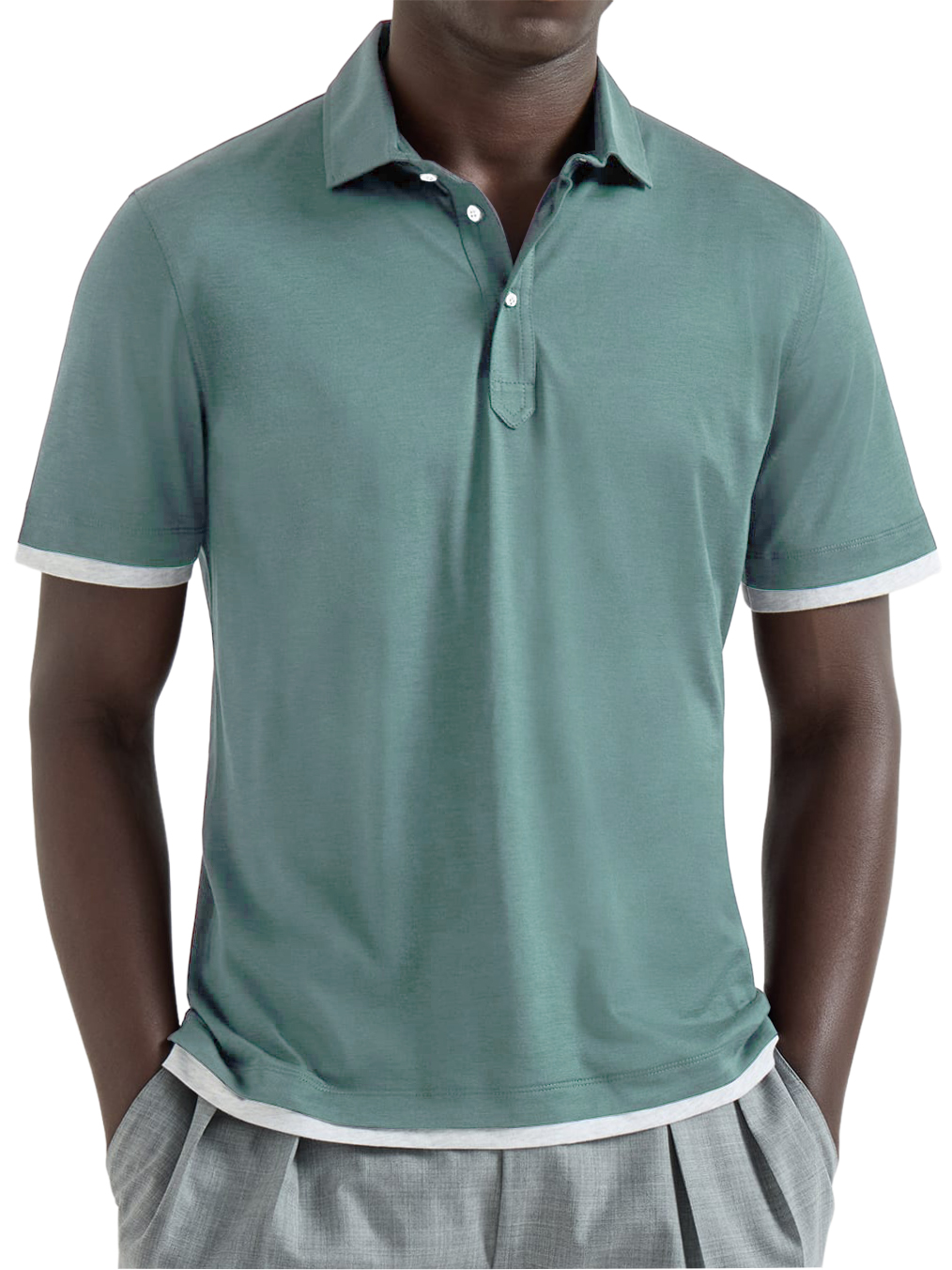 Men's Urban Casual Two-Piece Look Color-Blocked Short-Sleeved Polo Shirt