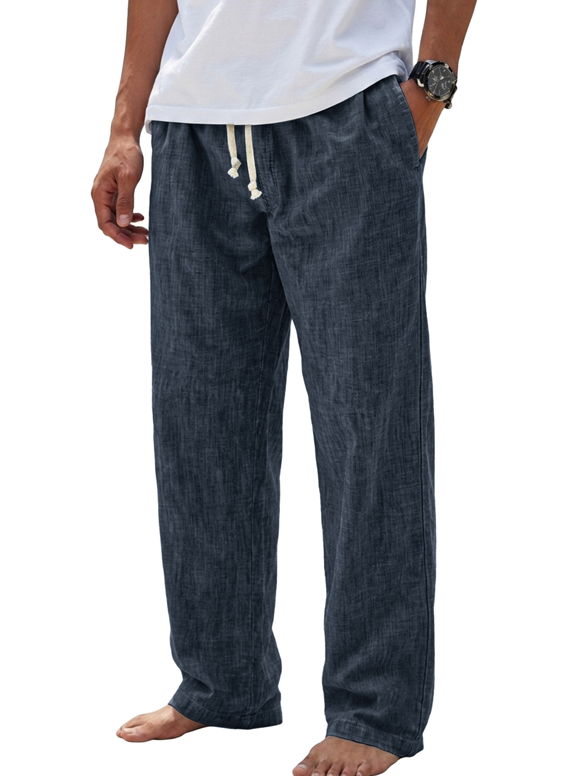 Casual Cotton-Linen Basic Trousers