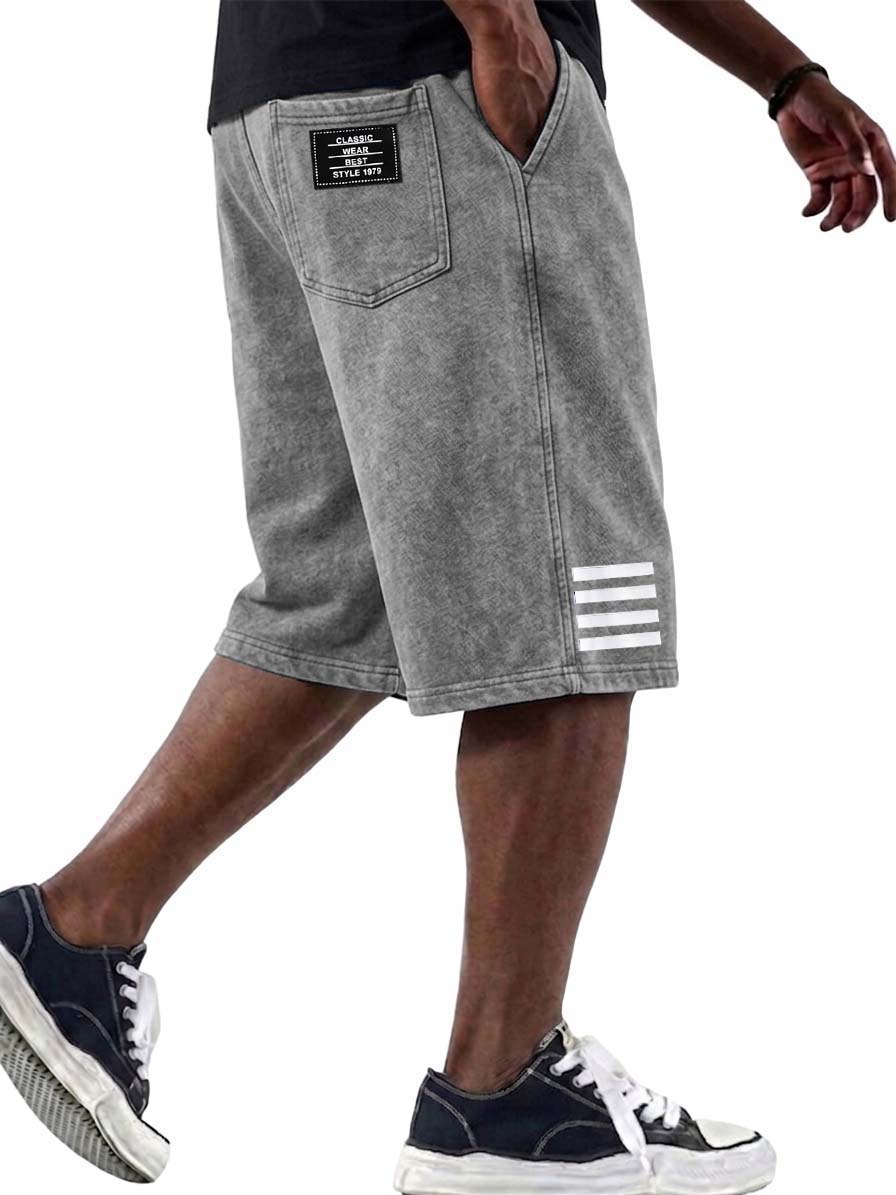 100% Cotton Washed & Distressed Striped Basic Shorts