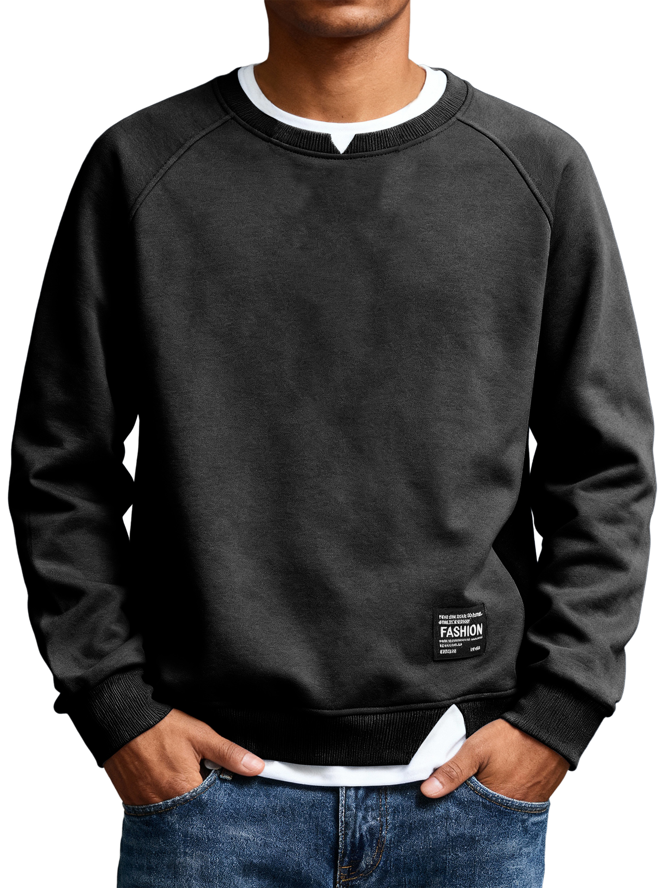 Men's Casual Solid Color Faux Two-piece Logo Crew Neck Sweatshirt