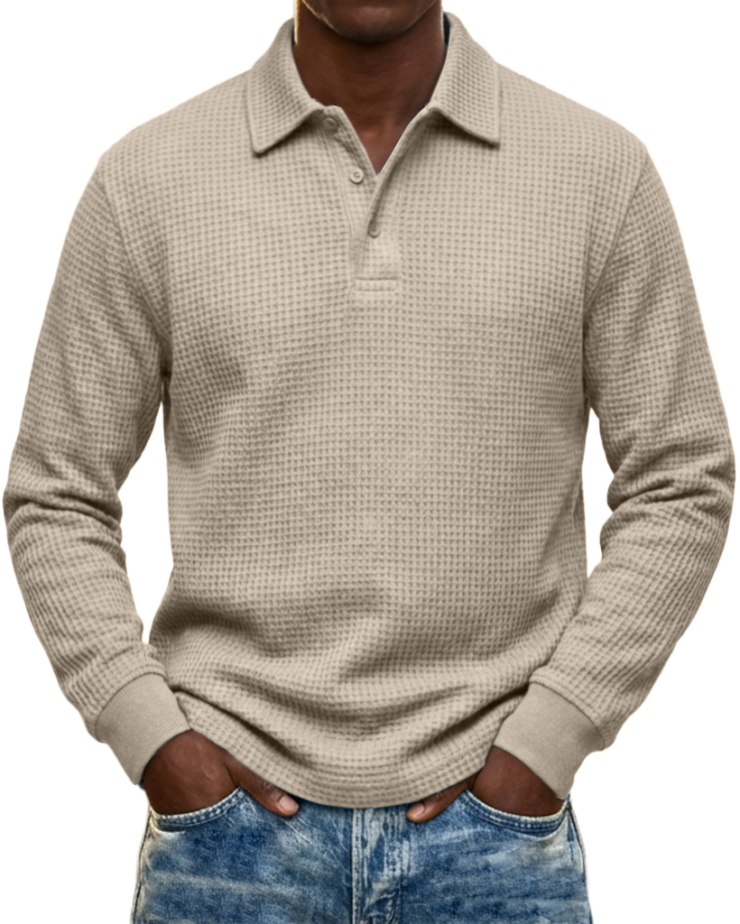 Men's Urban Casual Waffle Knit Everyday Long-Sleeve Polo Shirt