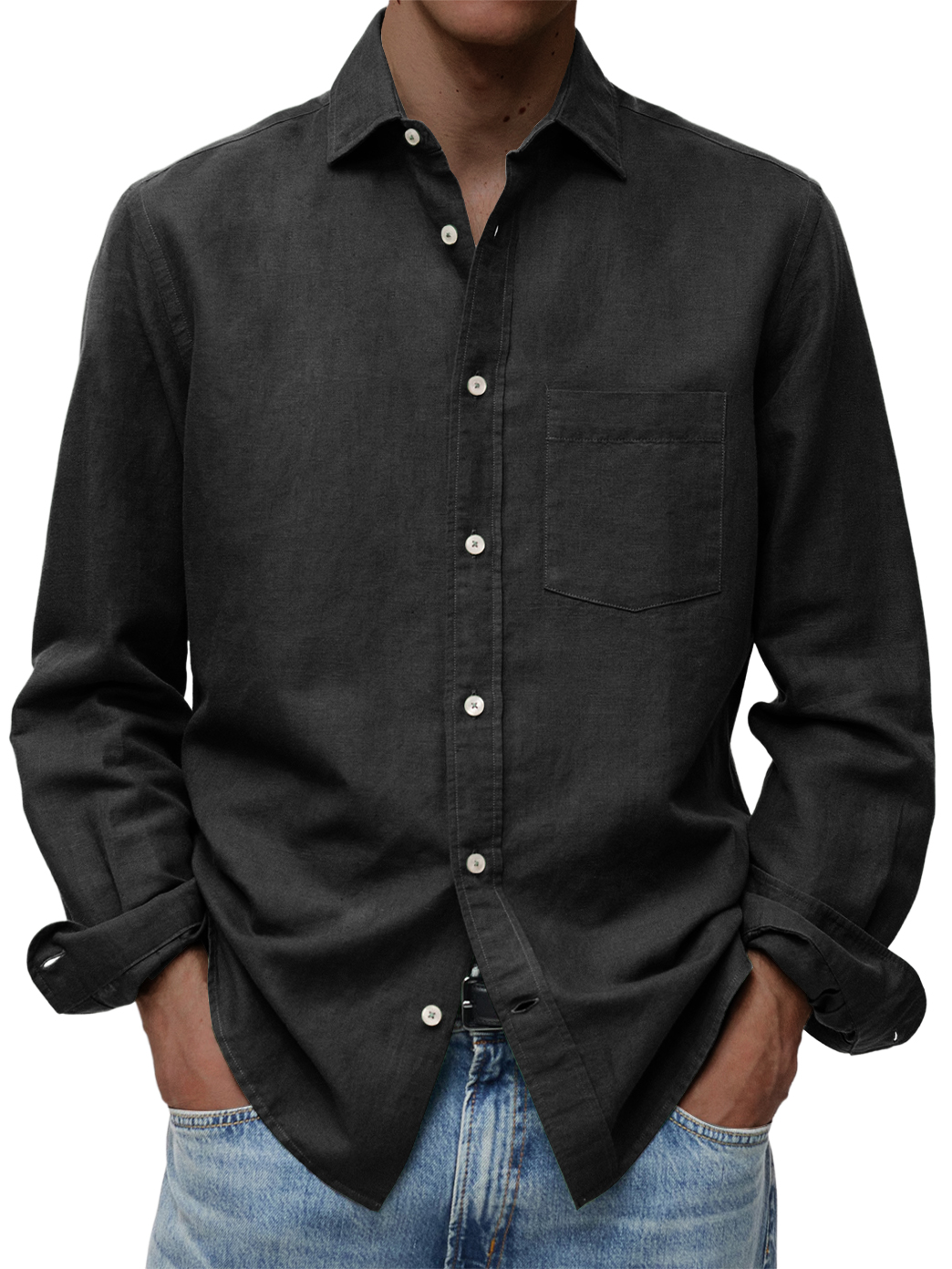 Men's Comfortable Casual Cotton Pocket Long-sleeved Shirt