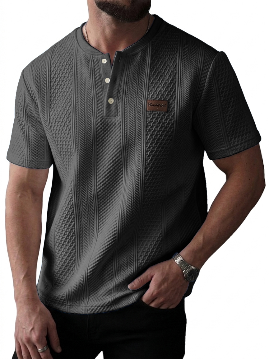 Men's Jacquard-Striped Short Sleeve Henley Top